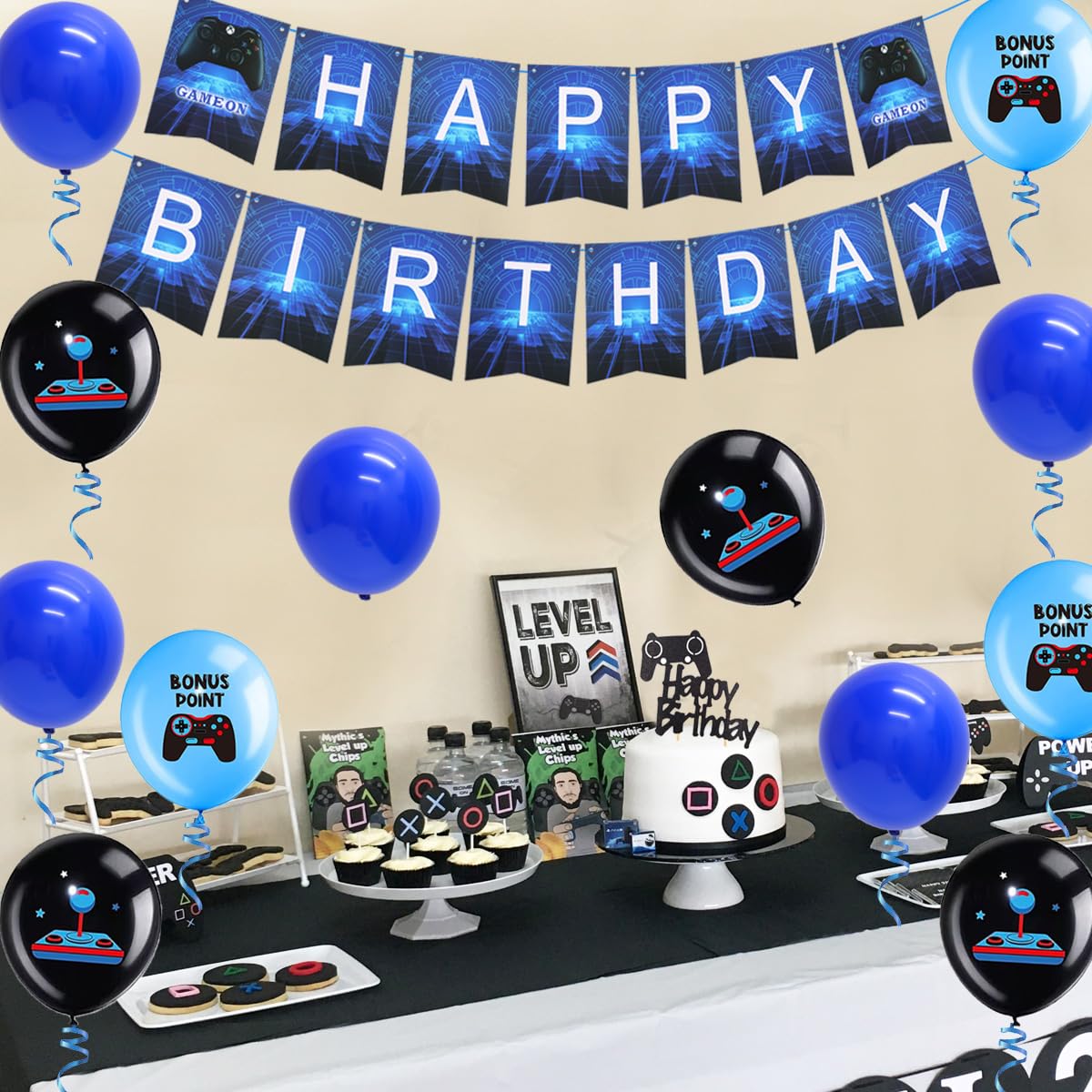 Kreatwow 12th Birthday Party Decorations - Video Game Themed Blue Party Supplies for 12 Year Olds with Controller Balloons, Cake Topper & Banner | Perfect for Boys & Girls Gaming Birthday Celebrations at Home or School