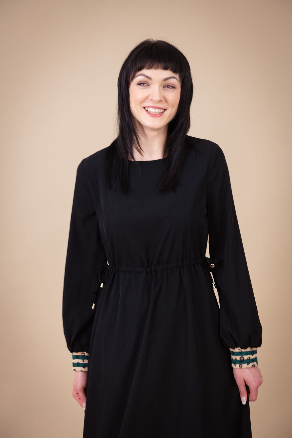 Erin Black Drawstring Midi Dress for Women - Flattering Curve Fit - Perfect for Casual Outings, Date Nights & Summer Vacations