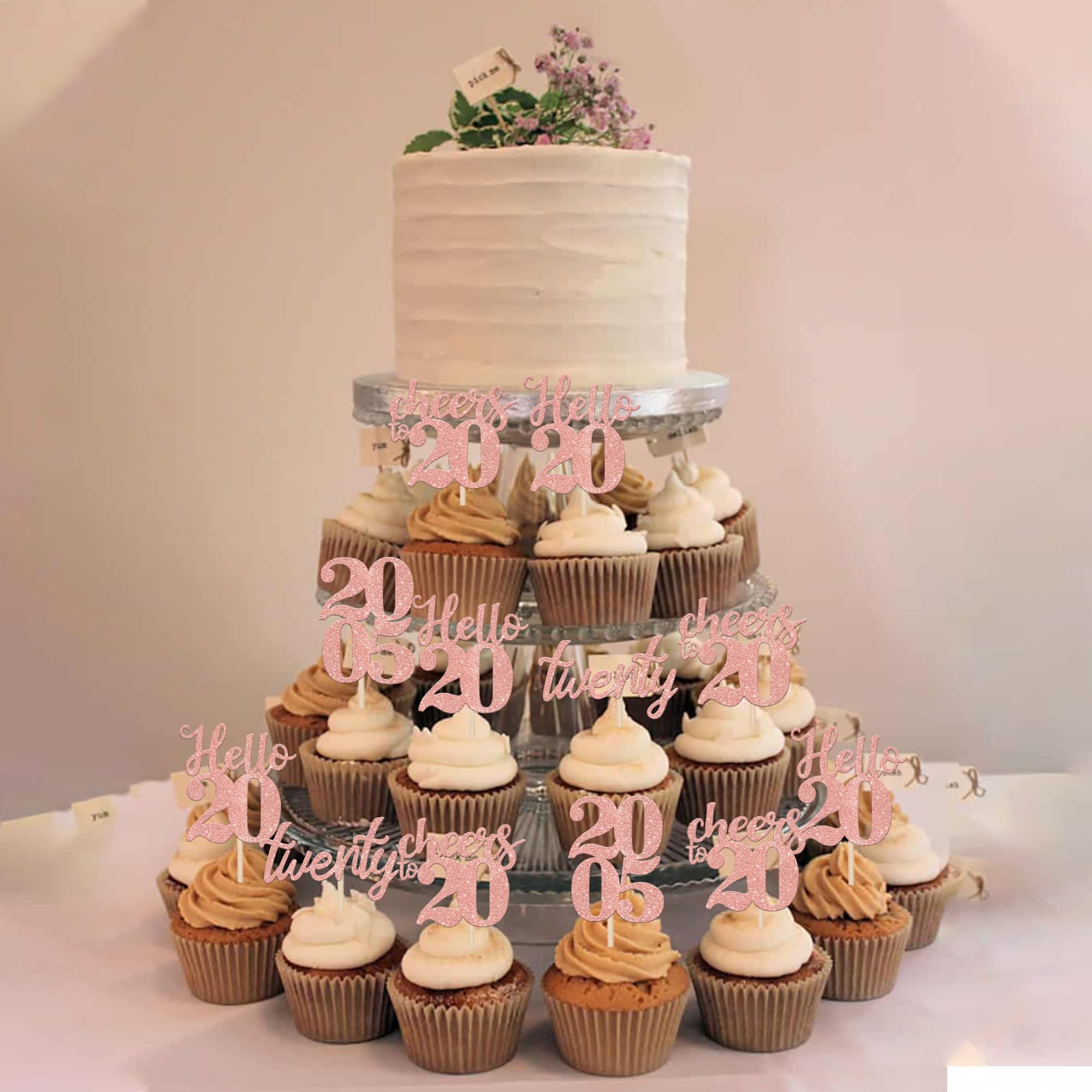 24 PCS 20th Birthday Cupcake Toppers - Glitter 