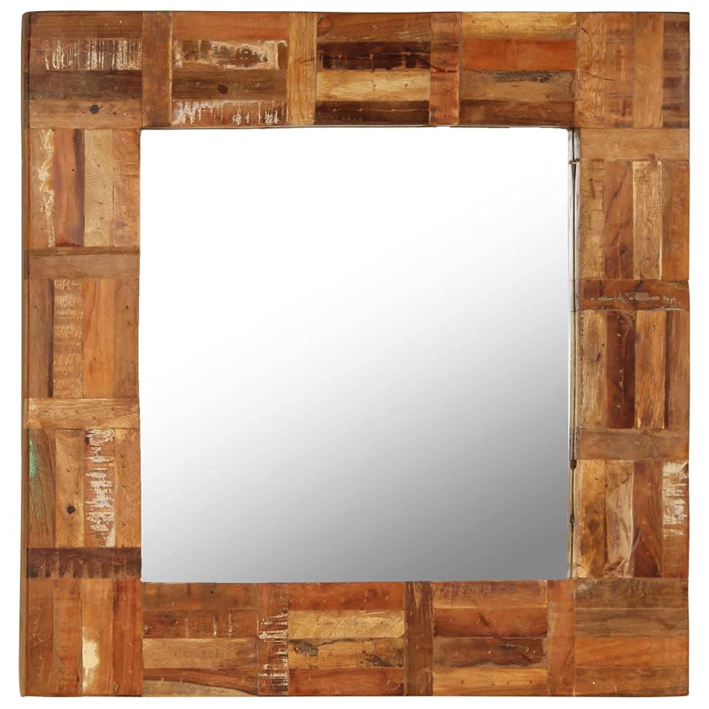 Farmhouse Wood Framed Wall Mirror - Rustic Barn Door-Inspired Reclaimed Wood Mirror 23.6