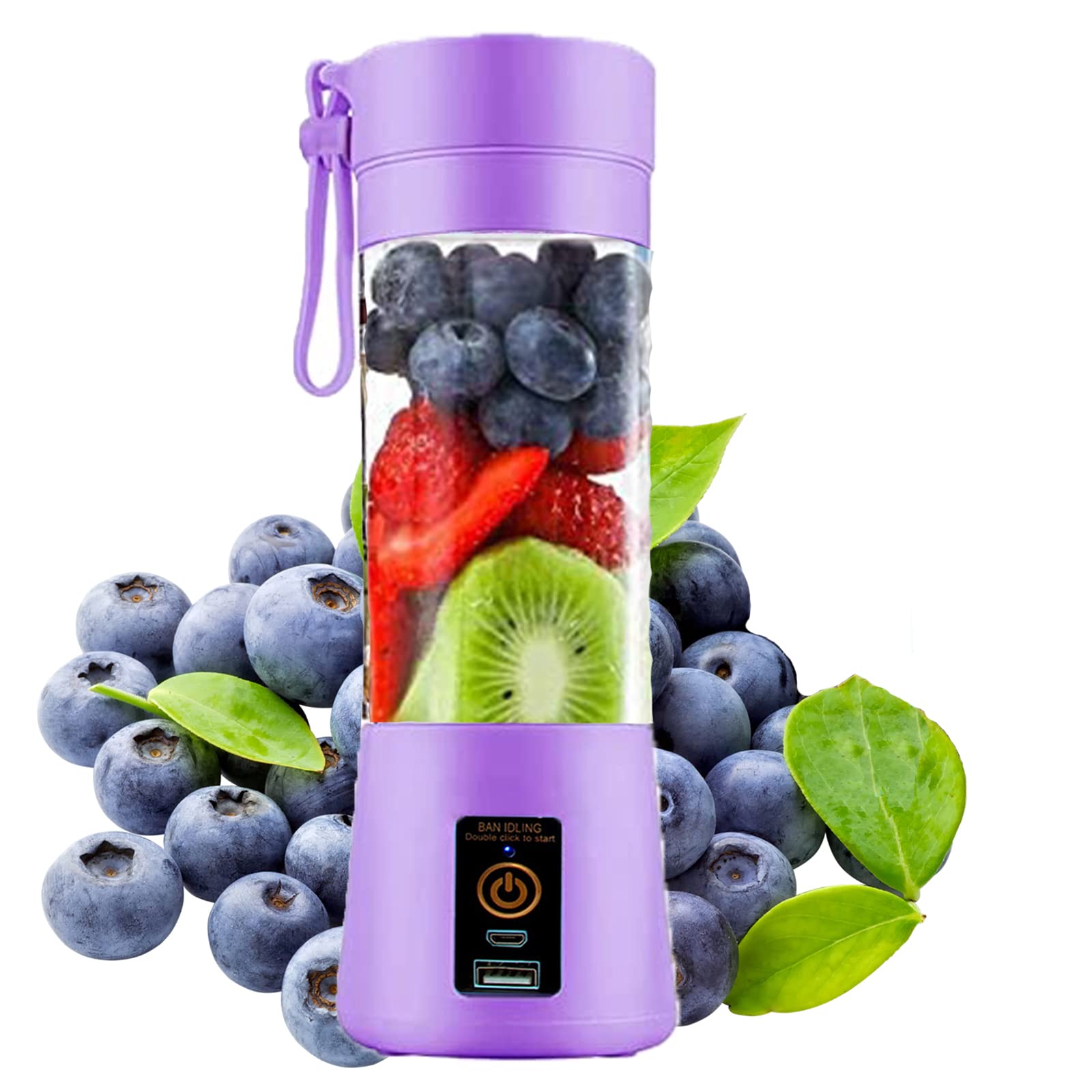 Portable USB Rechargeable Blender - 13oz Mini Personal Blender for Smoothies, Milkshakes, Juicing & Fresh Drinks - 6 Blade Powerful Blending - Perfect for Travel, Gym, Office & Home Use