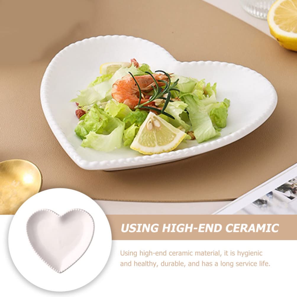 Yardwe Ceramic Heart Salad Plate - Porcelain Heart-Shaped Dessert Plates for Appetizers, Fruits & Snacks - Elegant White Decorative Dish for Valentine's Day, Anniversary, Bridal Shower & Romantic Dinner Table Setting