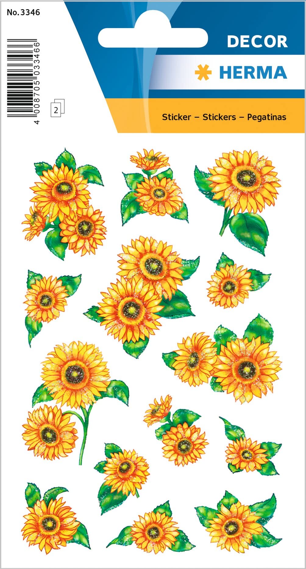HERMA 3346 Sunflower Stickers - 28 Small Self-Adhesive Paper Stickers with Glitter Effect for Scrapbooking, Journals, Planners, DIY Crafts & Kids Activities | Perfect for Home Decor, School Projects & Gift Wrapping