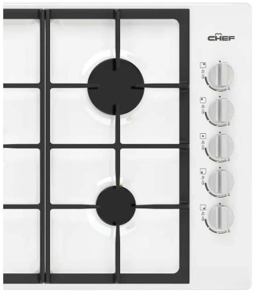 Chef CHG954WC 90cm 5 Burner Gas Cooktop White - Professional Stainless Steel Gas Stove for Modern Kitchen Cooking & Baking