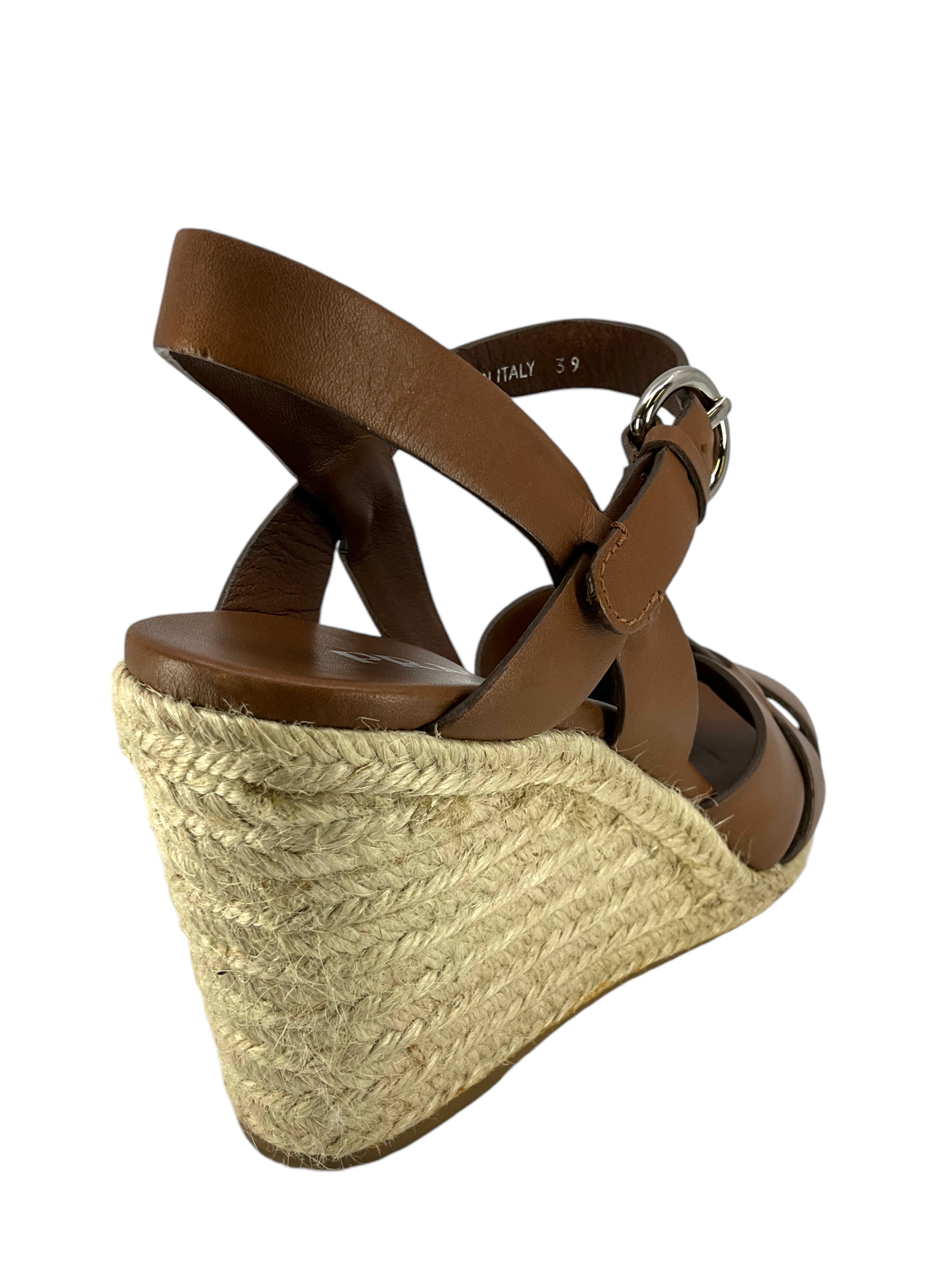 Prada Women's Strappy Leather Espadrille Wedge Sandals Size 9 | Comfortable Designer Heels for Summer, Beach & Casual Outings