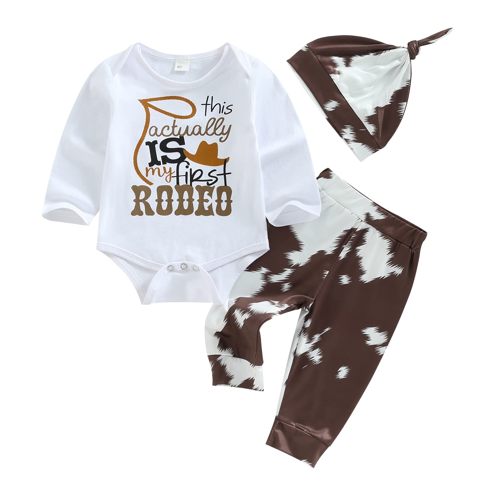 3pcs Newborn Baby Clothes Set - Long Sleeve Romper, Pattern Pants & Hat for Boys & Girls | Western Style Fall Winter Outfits | Perfect for Photoshoots, Holidays & Family Gatherings