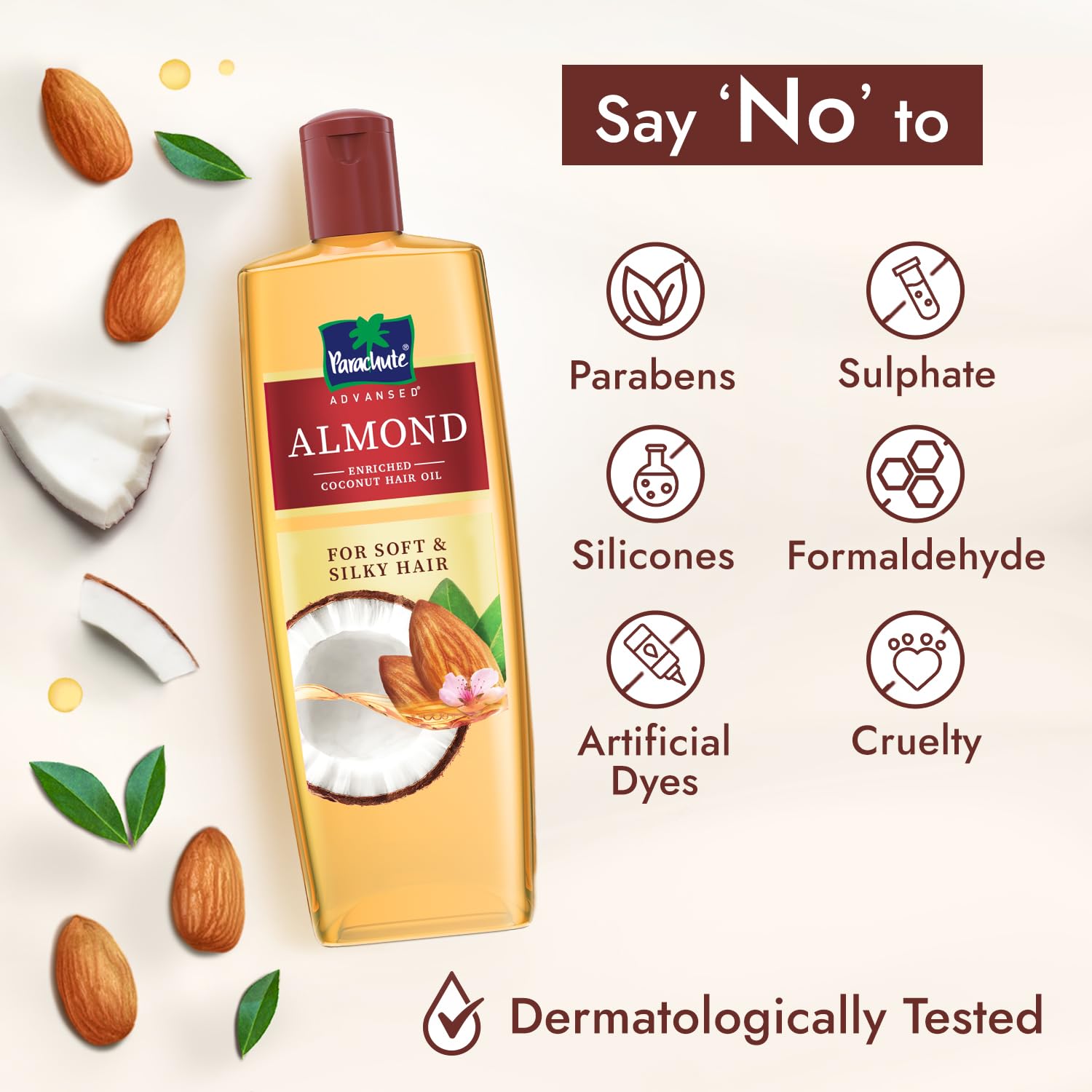 **Parachute Advanced Almond Enriched Coconut Hair Oil with Vitamin E 300ml – Nourishes, Softens & Strengthens Hair | Reduces Hair Fall & Promotes Growth | Non-Sticky, Dermatologist-Tested Formula for Men & Women | Ideal for Daily Hair Care, Scalp Massage & Frizz Control**