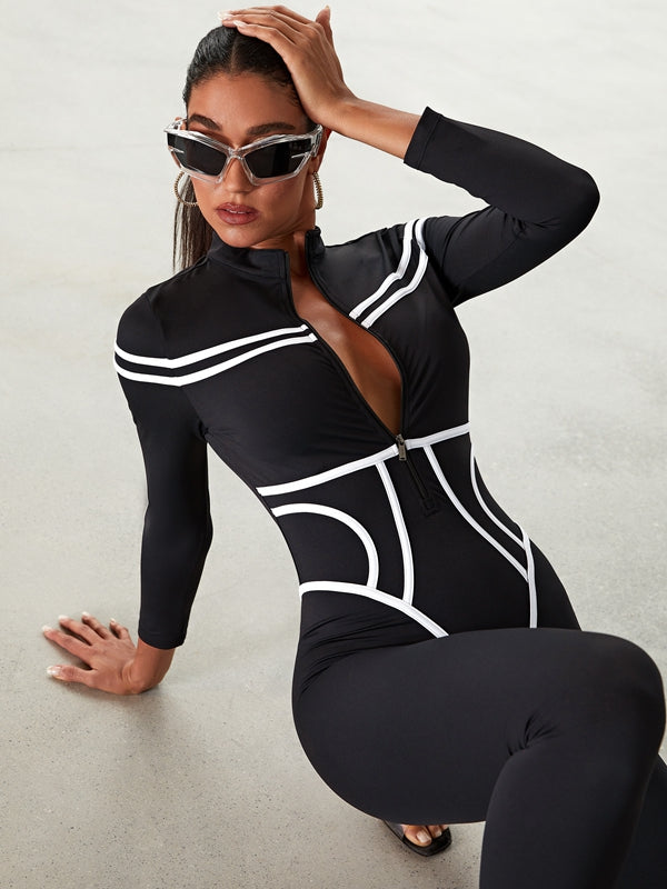 Trendy Striped Zipper Jumpsuit for Women - Stylish One-Piece Outfit for Casual Wear, Parties & Date Nights