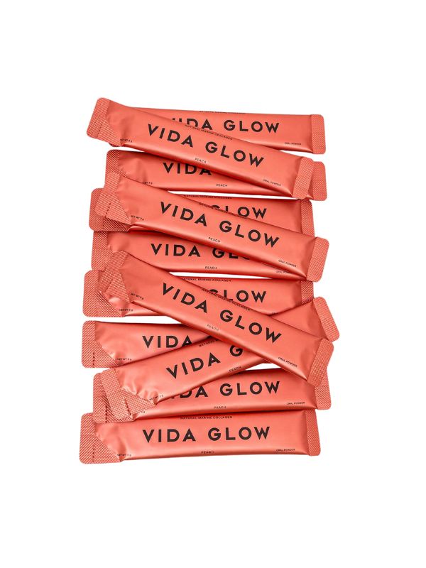 Vida Glow Natural Marine Collagen Powder - Peach Flavor Sachets for Skin Hydration & Anti-Aging | Perfect for Smoothies, Coffee & Daily Beauty Routine