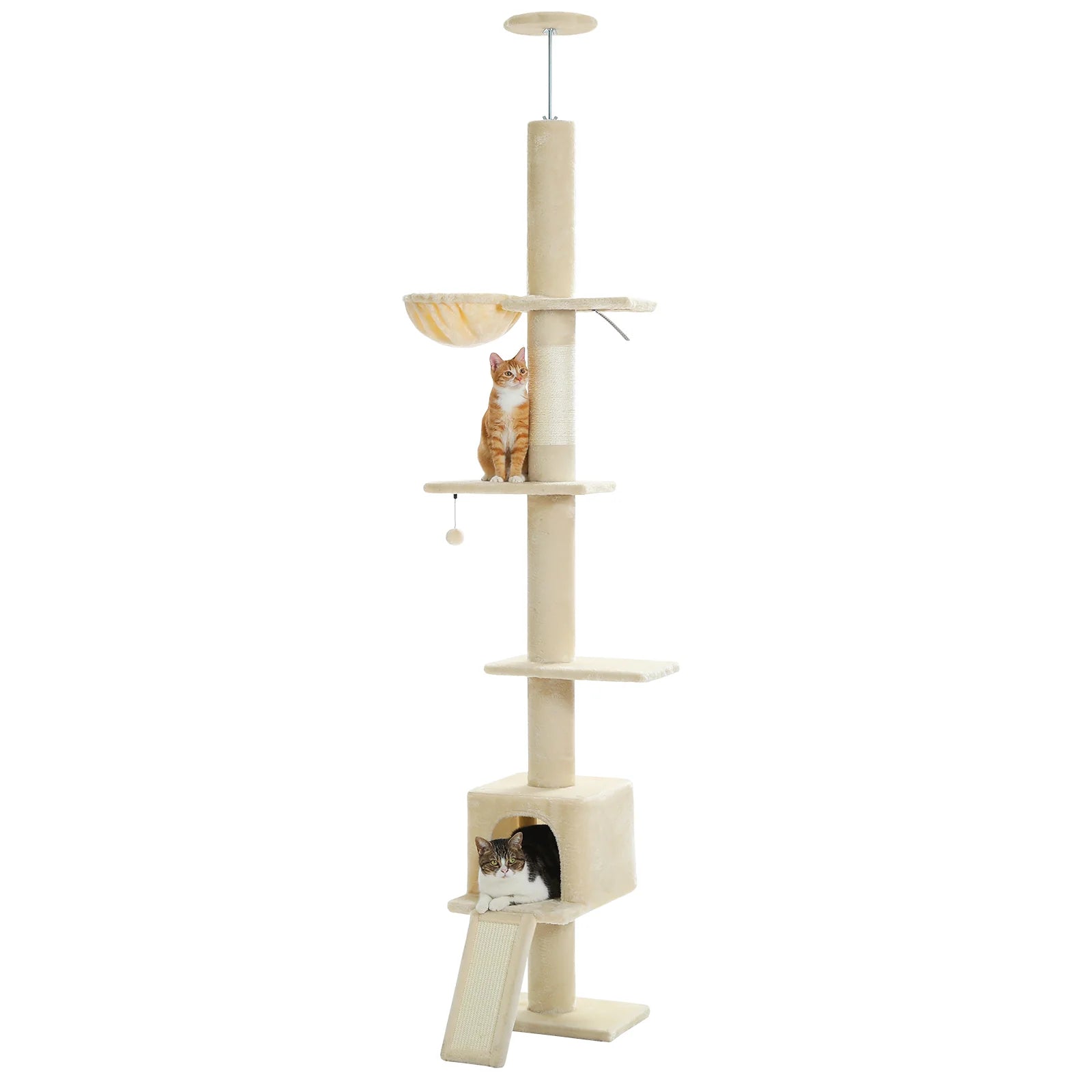 Premium Cat Scratcher & Condo Bed - Ceiling High Cat Tree with Scratching Posts & Cozy Perch, Beige | Perfect for Indoor Cats, Small Spaces & Multi-Cat Homes