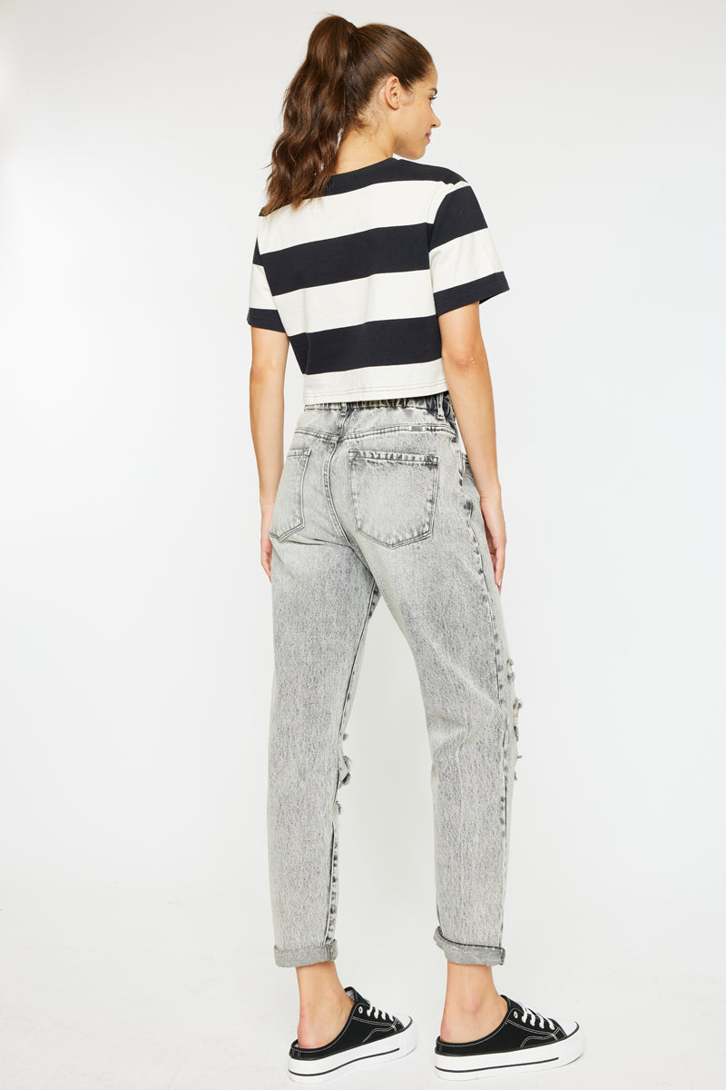 Akali Ultra High Rise Paperbag Boyfriend Jeans - Women's Trendy Stretch Denim Pants for Casual Outfits & Streetwear Fashion
