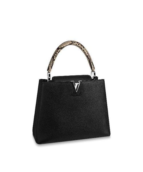 Authentic Louis Vuitton Capucines MM Handbag in Black Python Leather with Gold-Tone Hardware - Luxury Designer Tote for Women, Perfect for Work, Evening Events & Travel
