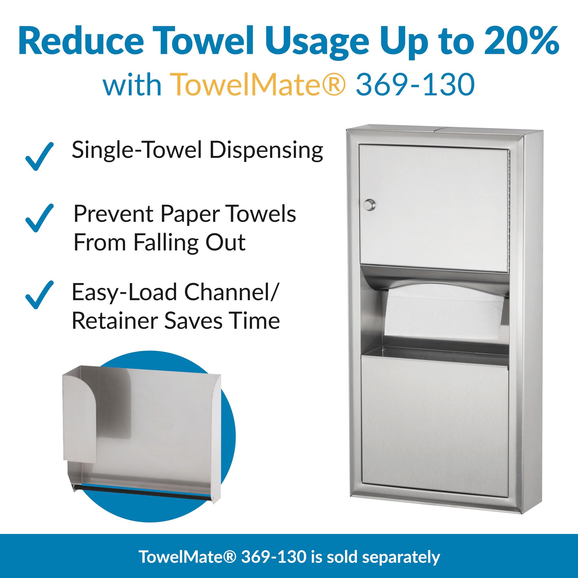 Bobrick 3699 ClassicSeries Stainless Steel Paper Towel Dispenser with Waste Receptacle - 2 Gallon Capacity, Satin Finish, 14.25