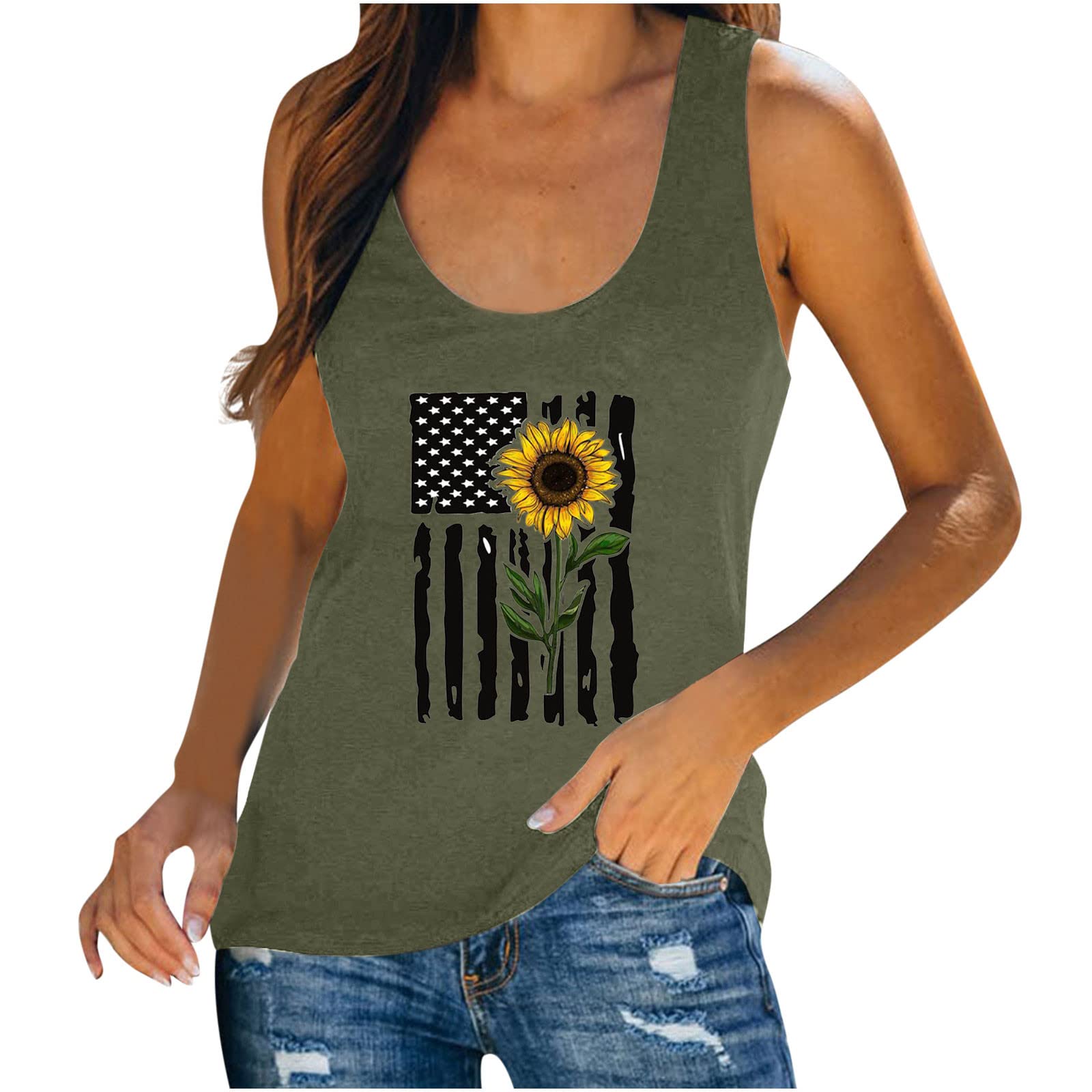 Women's American Flag Tank Top - Sleeveless Crewneck Patriotic T-Shirt for Summer | 4th of July Independence Day Tee for Teens & Girls | Perfect for BBQ, Beach & Holiday Celebrations
