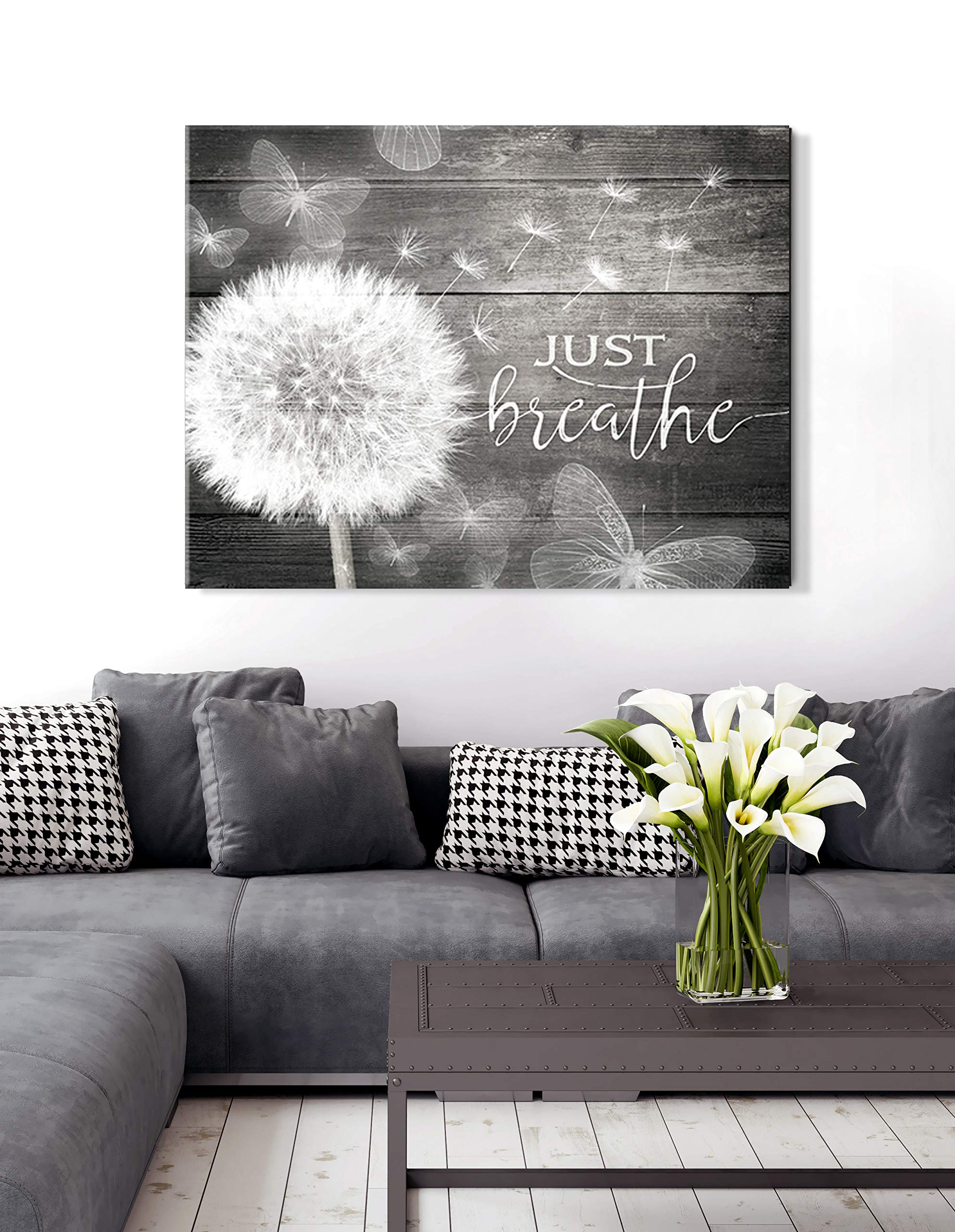 Wooden Framed Canvas Art - Just Breathe - Rustic Home Decor for Living Room & Housewarming Gifts
