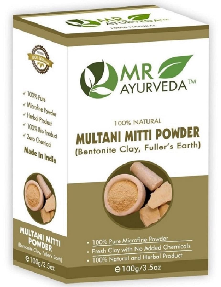 MR Ayurveda 100% Organic Multani Mitti Powder (Fuller's Earth Clay) - 100g | Natural Face Mask for Glowing Skin, Deep Cleansing Hair Treatment & Acne Relief | Perfect for DIY Beauty, Spa Days & Ayurvedic Skincare Routines