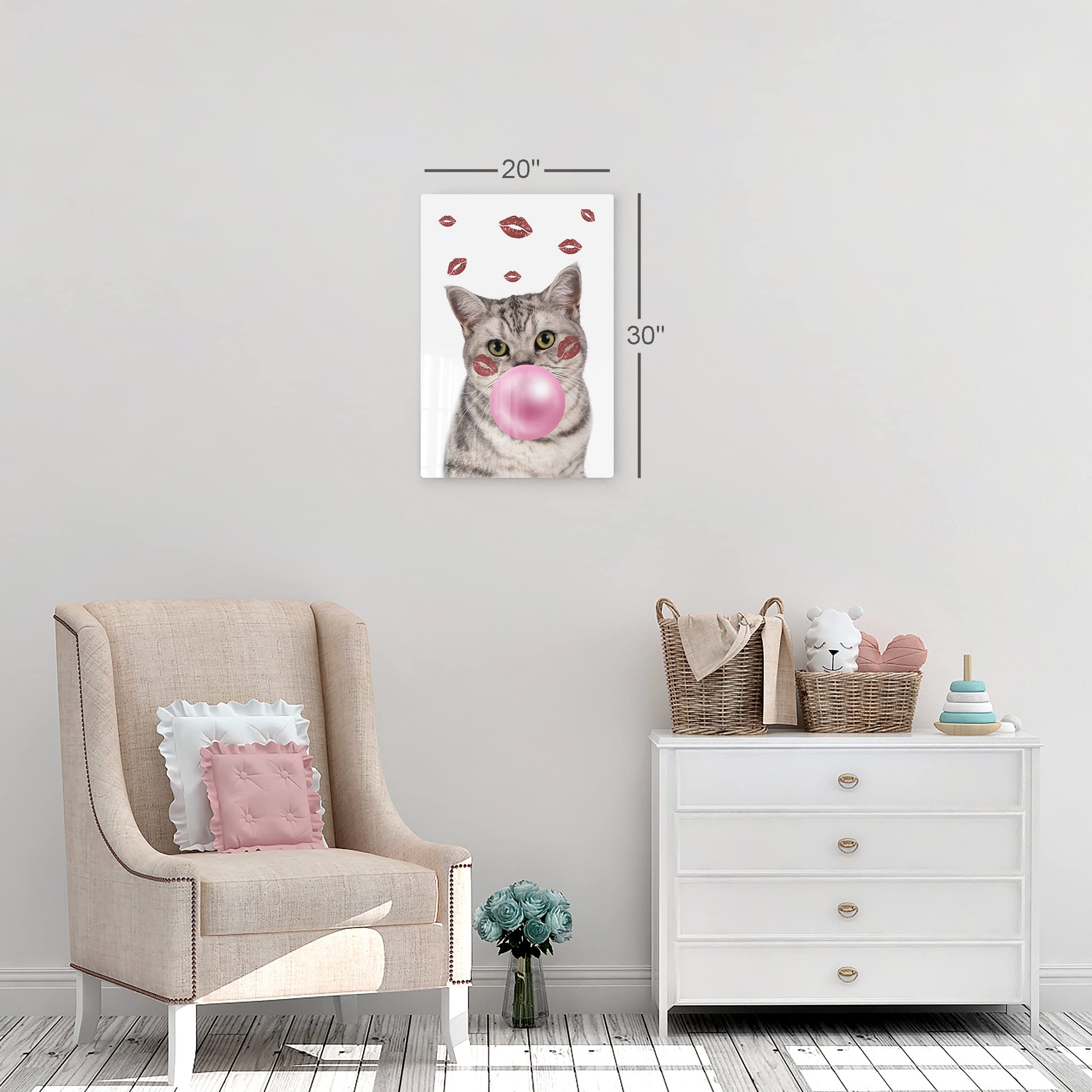 Brazilian Shorthair Cat Chewing Bubble Gum Metal Wall Art Print - 36x24 Inch Pet Lover Gift, Pop Art Decor for Office, Living Room, Bedroom & Nursery - Perfect for Cat Enthusiasts & Animal-Themed Spaces