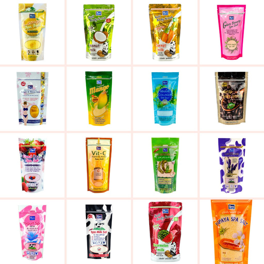 YOKO Spa Bath Salt - Exfoliating & Skin Whitening with Vitamin E, 300g (22 Fragrant Flavors) | Relaxing Bath Soak for Spa-Like Experience at Home