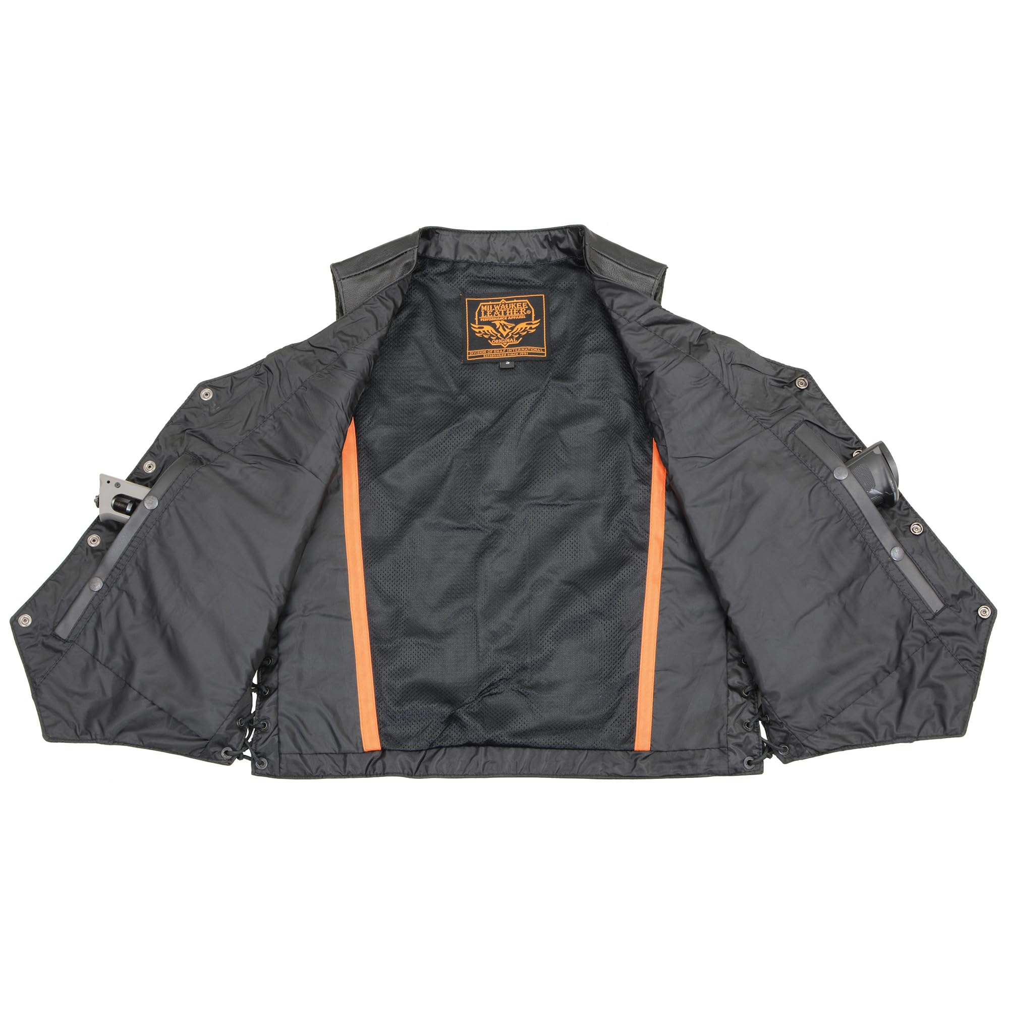 Milwaukee Leather Men's Black Classic V-Neck Motorcycle Vest - Genuine Leather with Buffalo Snaps & Adjustable Side Laces (LKM3701) - Perfect for Biker Rides, Motorcycle Clubs & Casual Outdoor Wear
