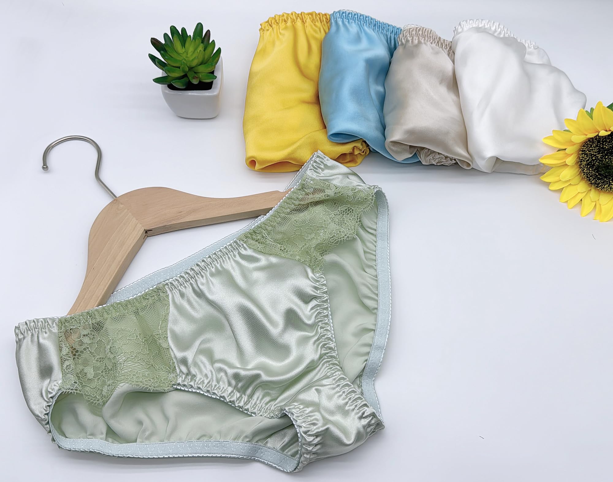 Silk Panties for Women - Lace Cheeky Underwear Set, Lightweight & Smooth Classic Briefs for Daily Wear, Sleep & Special Occasions