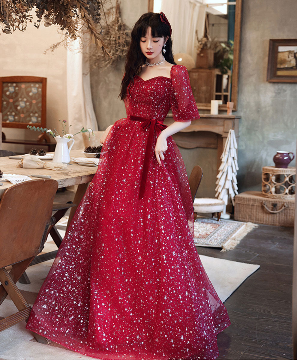 Elegant Red A-Line Tulle Long Prom Dress for Women - Formal Graduation Gown with Flowy Skirt - Perfect for Prom Night, Homecoming, and Special Occasions
