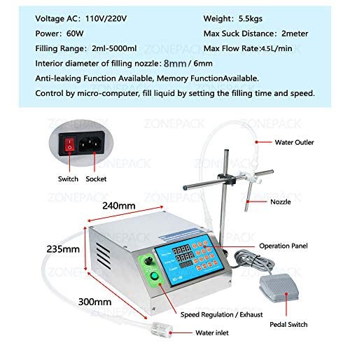 Semi-Automatic Desktop Diaphragm Pump Liquid Filling Machine for Alcohol, Juice, Water, Beverages & Perfume - Perfect for Home Brewing, DIY Cosmetics & Small Business Production