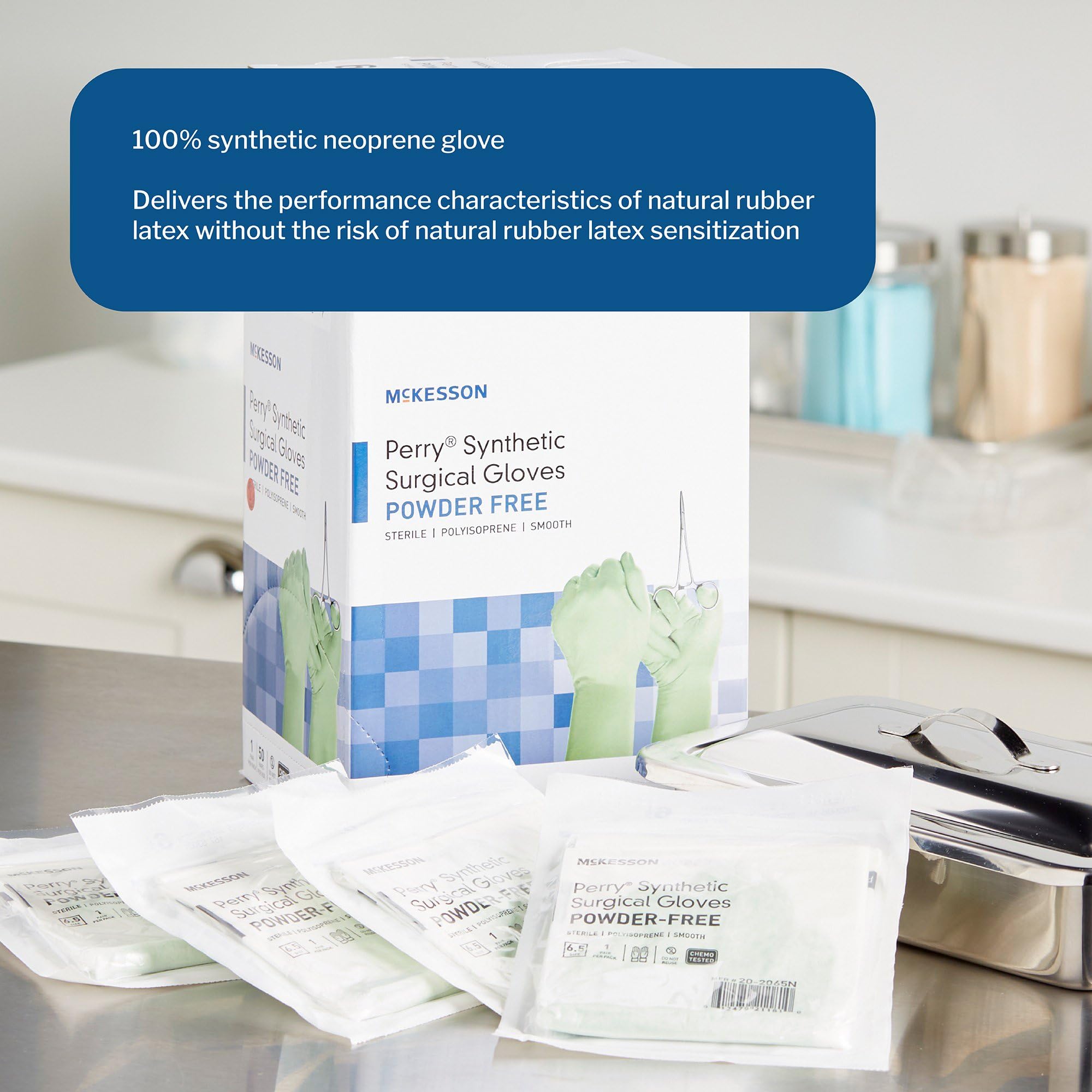 McKesson Perry Synthetic Surgical Gloves [50 Pairs] - Sterile Polyisoprene Disposable Powder-Free Medical Exam Gloves | Chemo Tested, Size 6.5, Green | Ideal for Healthcare Professionals, Dental Clinics & Laboratory Use