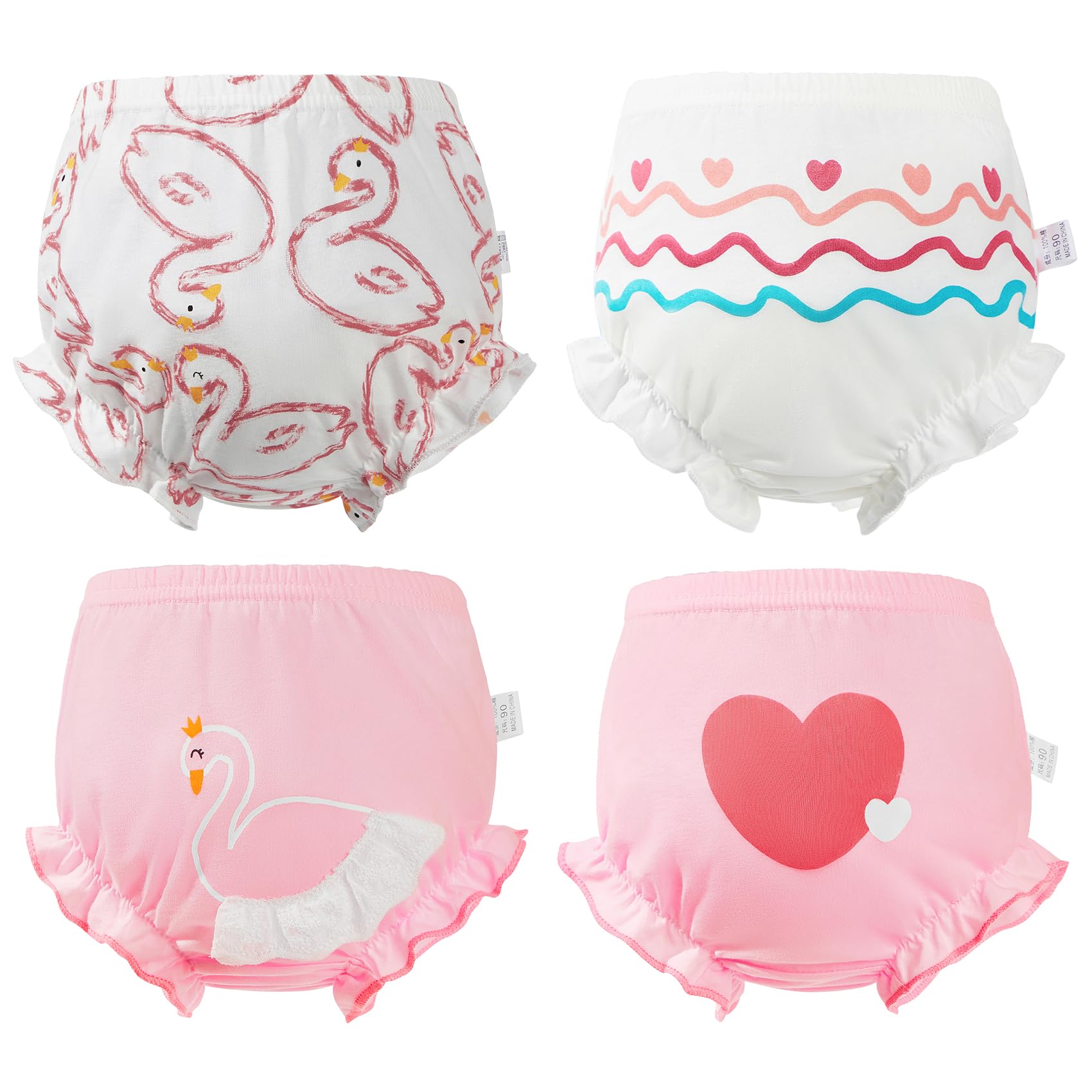 4Pcs Cute Cotton Diaper Covers for Baby Girls - Soft Bloomers with Ruffle Trim - Toddler Girl Shorts for Everyday Wear, Playtime & Photo Shoots