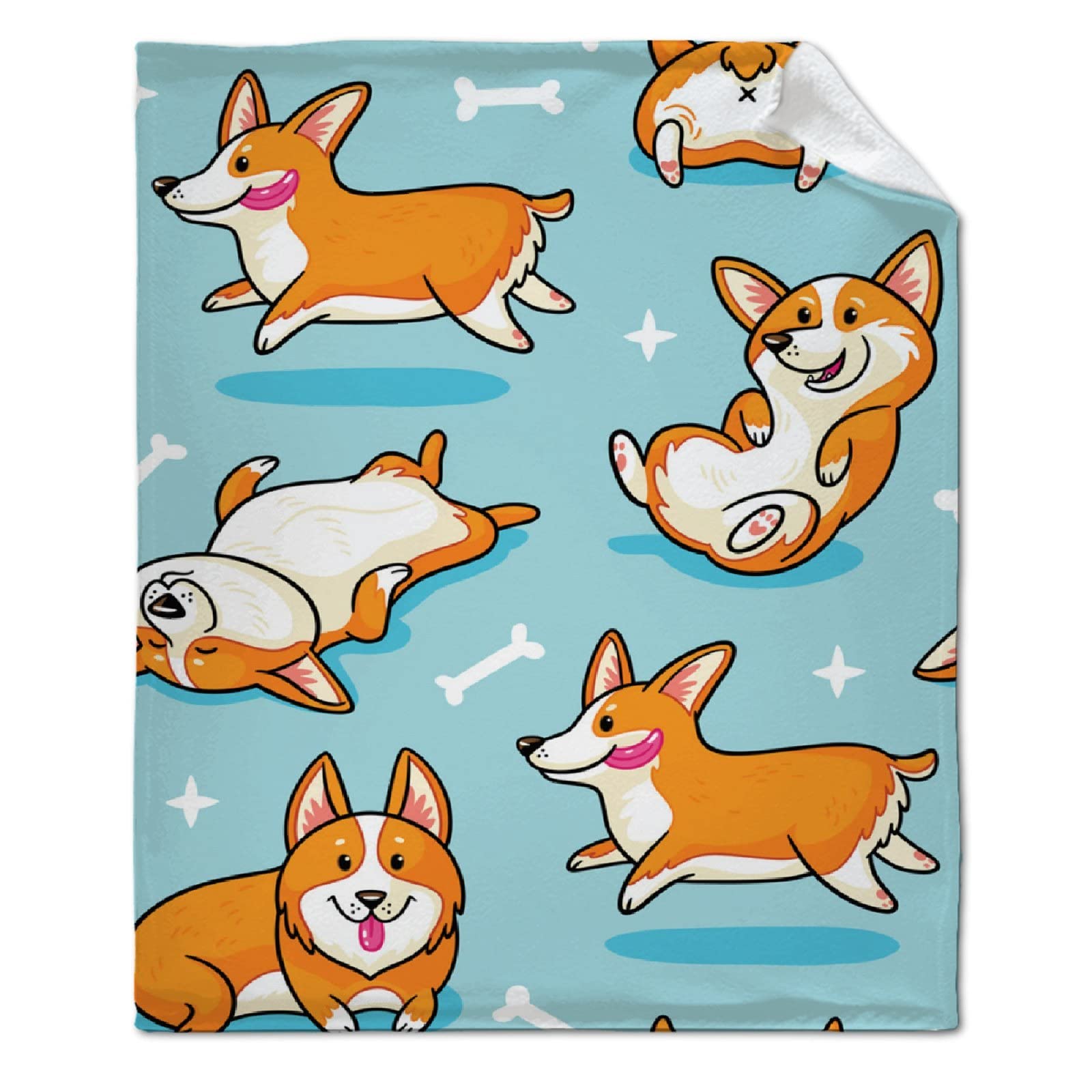 Cute Corgi Blue Fleece Throw Blanket - Super Soft Plush Microfiber Blanket for Bed, Couch & Sofa (120x90 inches) | All-Season Cozy Blanket for Family, Pets & Home Decor | Perfect for Snuggling, Gifts & Winter Warmth