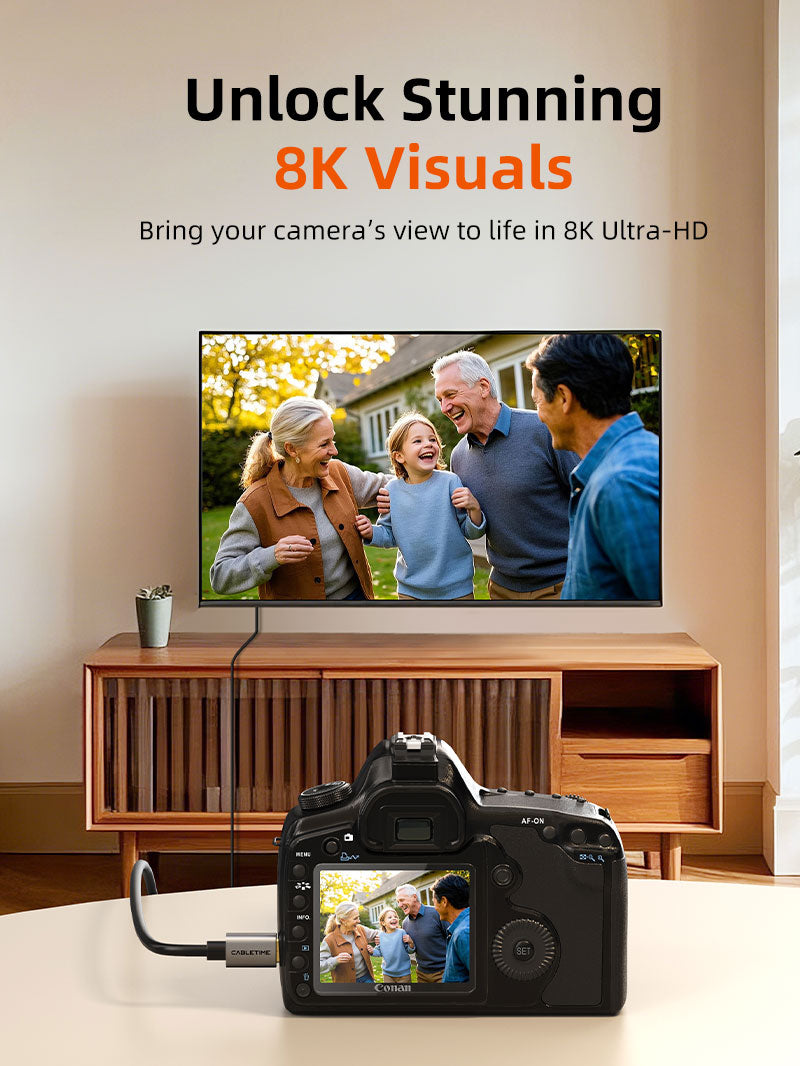 8K60Hz Mini HDMI to HDMI Cable 10ft - Bi-Directional, High-Speed 4K/8K HDMI 2.1 Cable for Raspberry Pi, Zero Camera, Camcorder, Gaming, Home Theater & 8K TV Setup