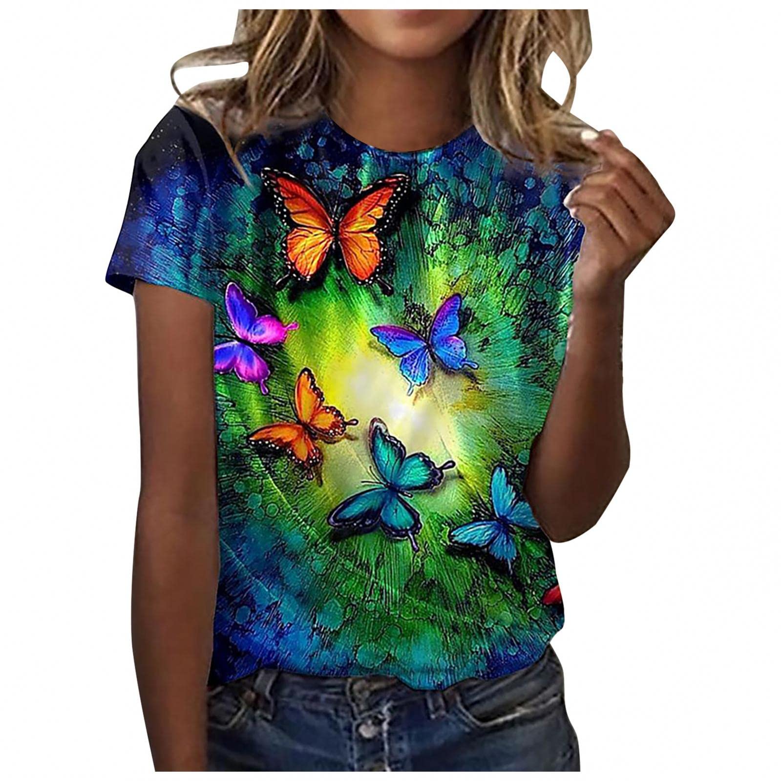 FABIURT Women's Cute Printed T-Shirts - Funny Graphic Summer Tops & Loose Tunic Blouses for Casual Wear, Outfits, and Beach Vacation