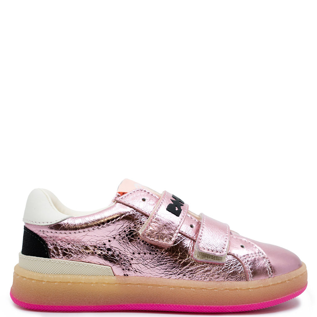 Rondinella Women's Pink Metallic Velcro Sneakers - Lightweight Comfortable Walking Shoes for Casual Outfits & Everyday Wear