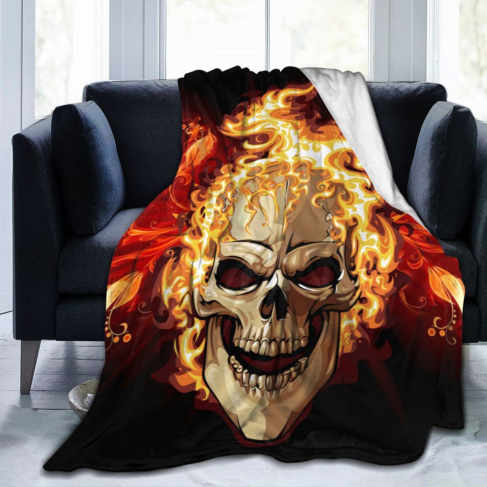 Burning Skull Throw Blanket - Ultra Soft Flannel & Fleece Blanket for All Seasons - 50
