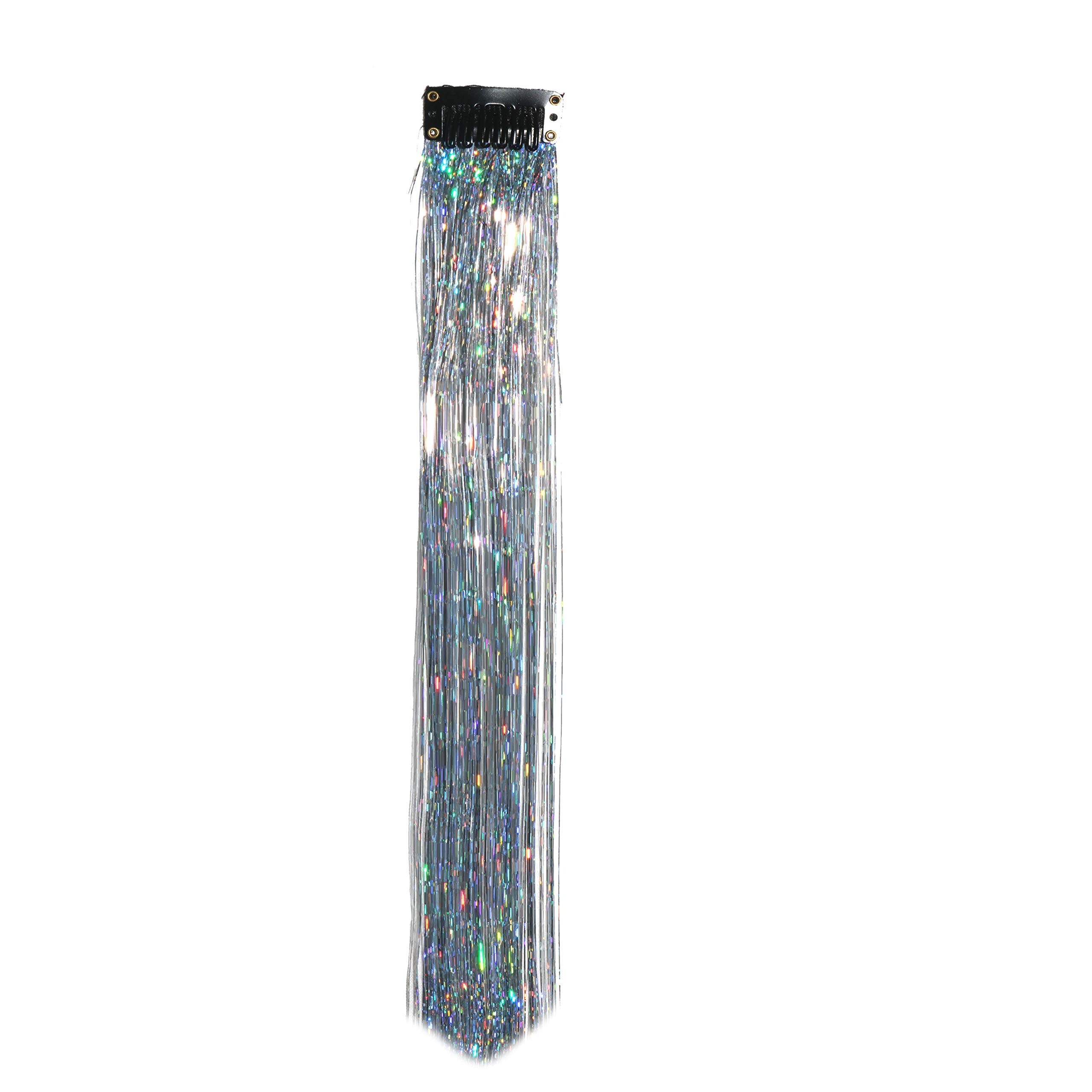 Paradise® Glitter Hair Streaks Extensions - 4 Piece Silver Hair Highlights for Women & Girls | Perfect for Parties, Festivals & Cosplay