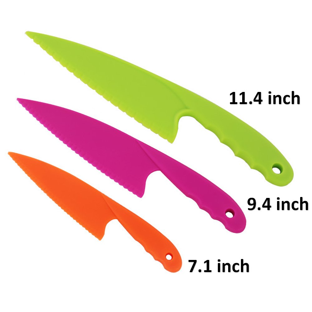 Jatidne 3-Piece Kids Plastic Safety Knife Set - Child-Safe Chopping Knives for Cooking, Salad & Lettuce | Perfect for Little Chefs Learning Kitchen Skills & Fun Food Prep Activities