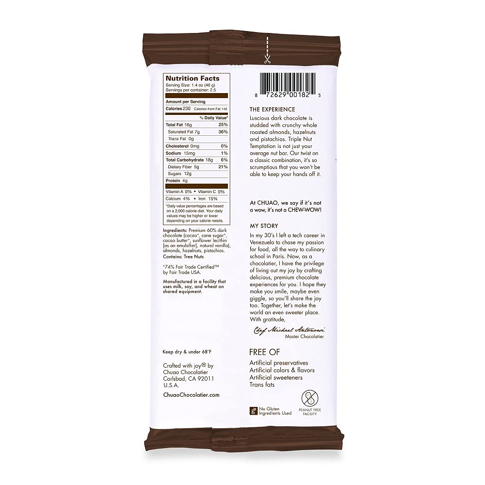 Chuao Chocolatier Triple Nut Temptation Dark Chocolate Bars - Gourmet 70% Cocoa Snacks - 10 Pack (2.8oz Each) - Perfect for Gift Baskets, Birthdays, Thank You Gifts & Care Packages - Ideal for Holiday Parties, Office Treats & Chocolate Lovers