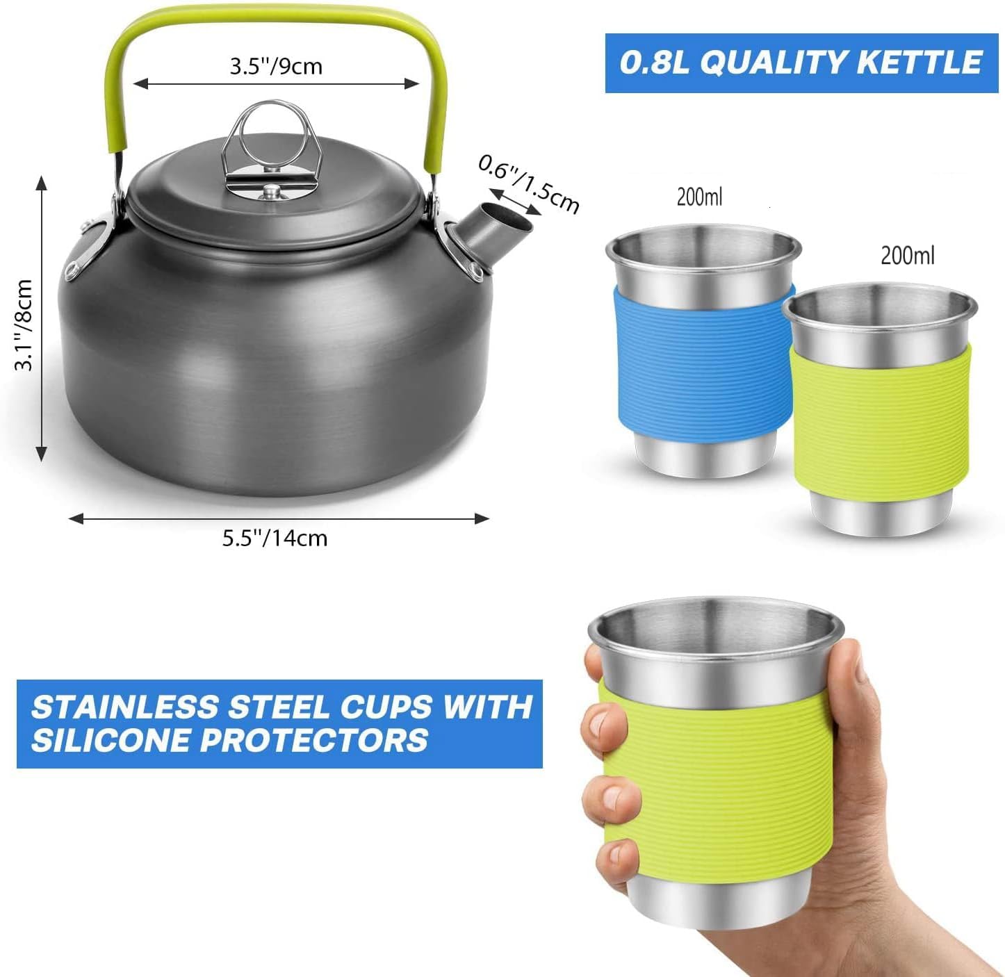 Gurukim 17-Piece Lightweight Camping Cookware Set with Stainless Steel Pot, Pan, Kettle, Cups, Plates & Utensils - Compact Backpacking Cookware for Hiking, Camping, Outdoor Cooking, Picnics & Survival Gear (Perfect for Family Camping Trips & Backcountry Adventures)