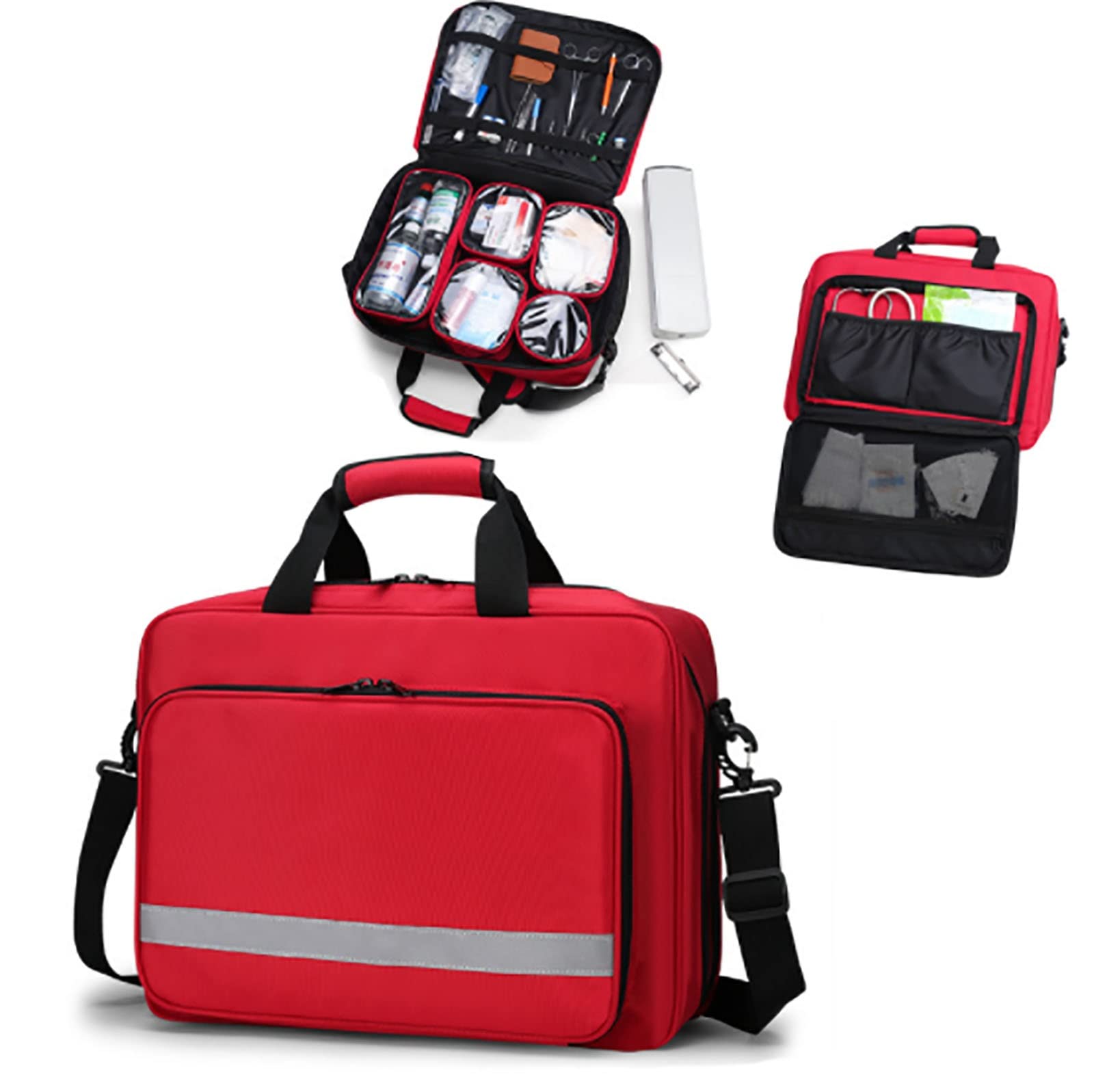 Nurse Tote Bag - Portable First Aid Medical Bag with Multiple Pockets | Emergency Survival Kit for Camping, Travel & Outdoor Activities | Empty Organizer (Red) - Perfect for Healthcare Workers, EMTs & Outdoor Enthusiasts