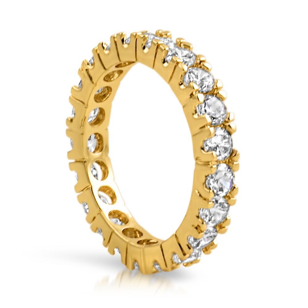 3mm Iced Out Gold Eternity Ring for Women - Classic Diamond-Cut Cubic Zirconia Wedding Band - Perfect for Engagement, Anniversary & Special Occasions