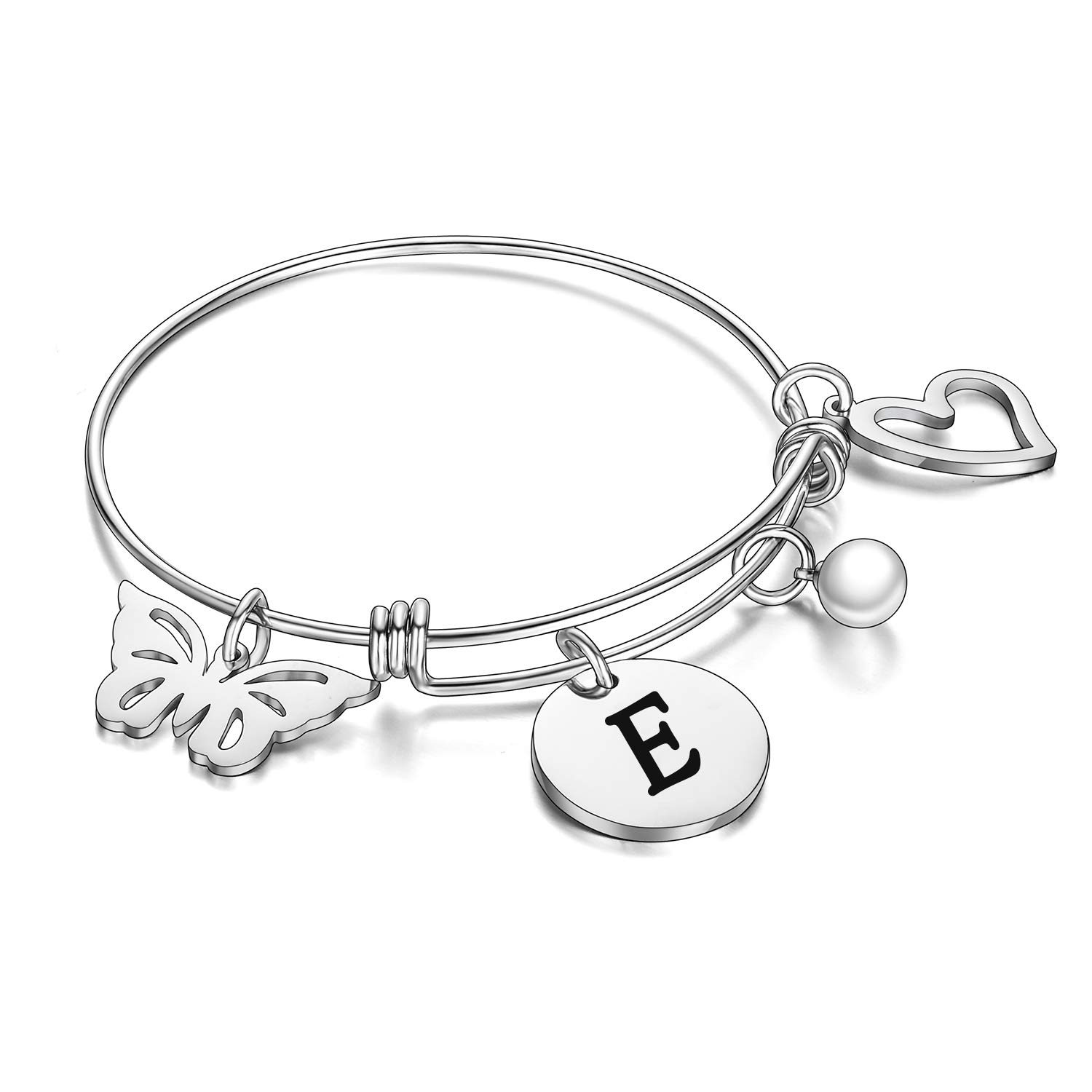 Personalized Initial Charm Bracelet for Women - Heart & Butterfly Alphabet Letter Bracelet (A-Z) | Custom Name Jewelry Gift for Her, Birthday, Anniversary, Valentine's Day