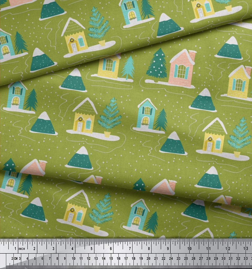 Soimoi Green Polyester Georgette Fabric - 42