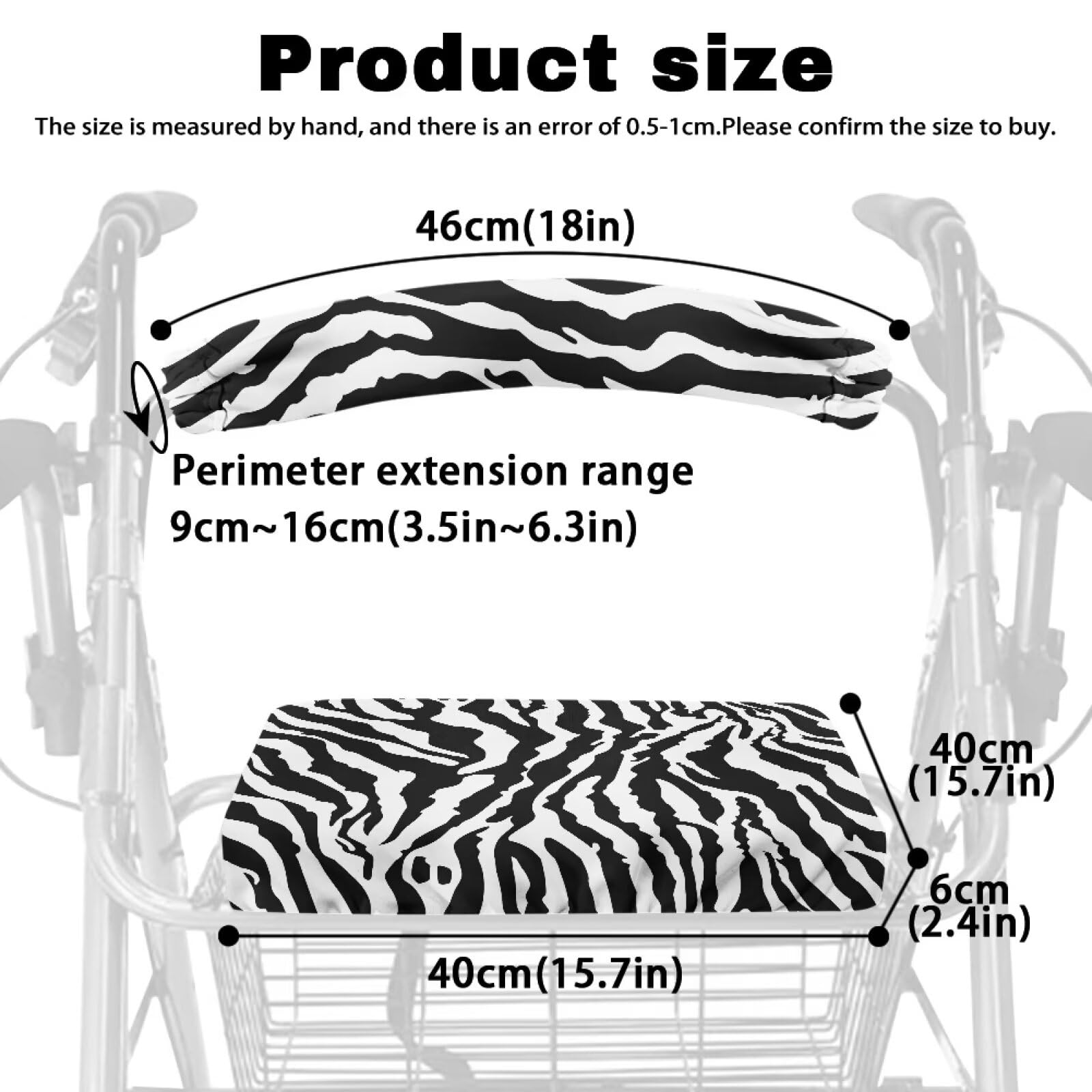 Universal Washable Walker Seat Cover with Backrest - Zebra Print Rollator Seat Cover for Seniors, Men & Women - Perfect for Indoor & Outdoor Mobility Support