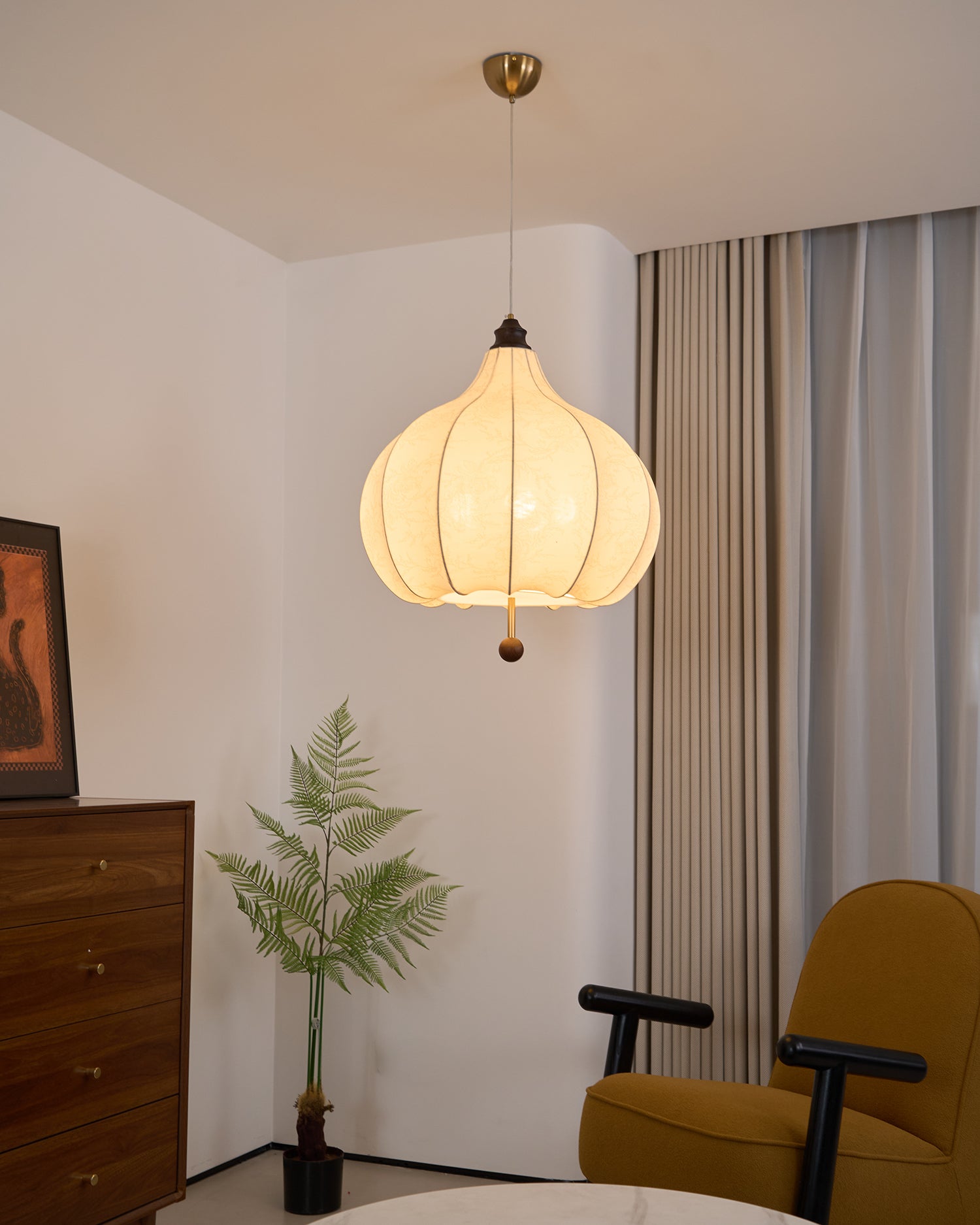 Handmade Chestnut Fabric Pendant Light - Modern Boho Hanging Lamp for Living Room, Bedroom, or Dining Room Decor