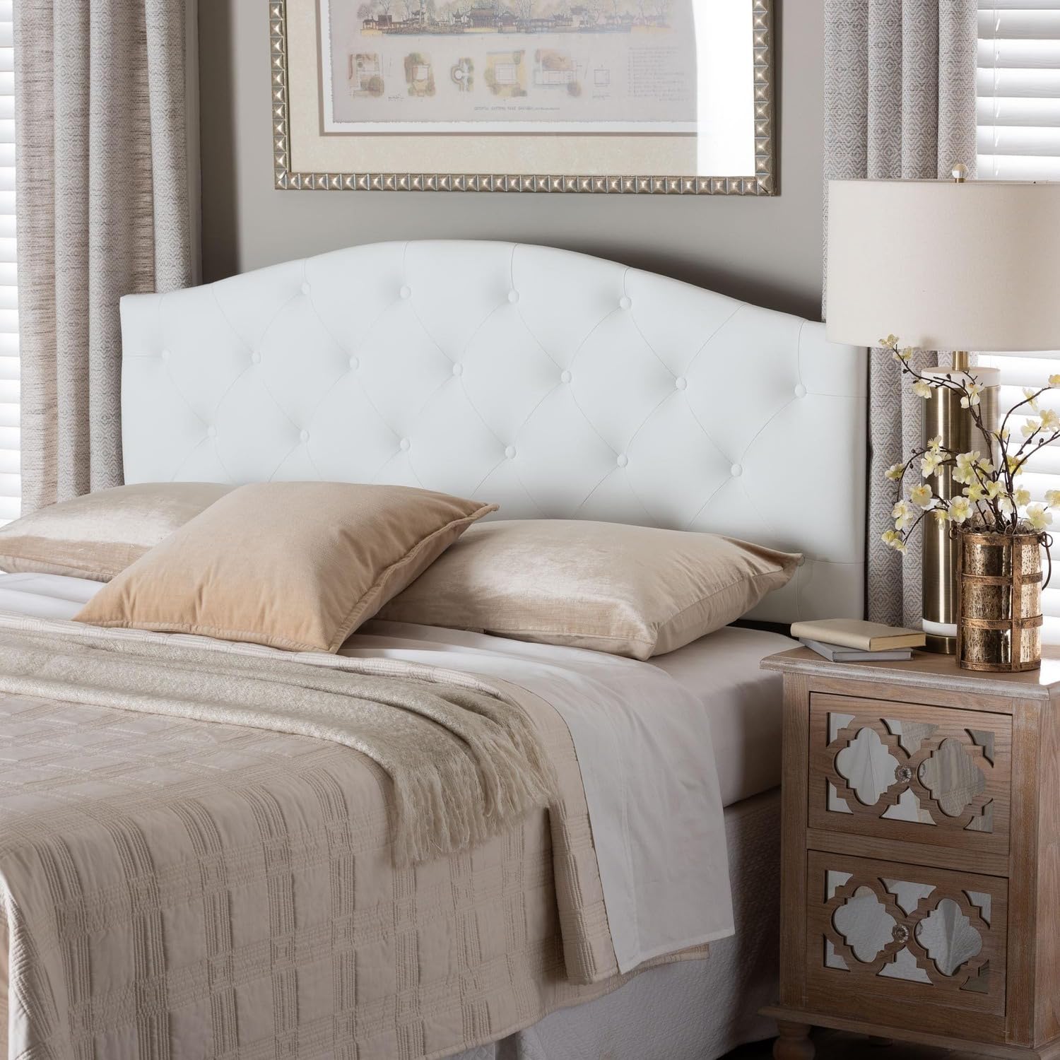 Baxton Studio Myra Upholstered Queen Size Headboard in White - Perfect for Modern Bedroom Decor & Luxury Bedroom Makeover