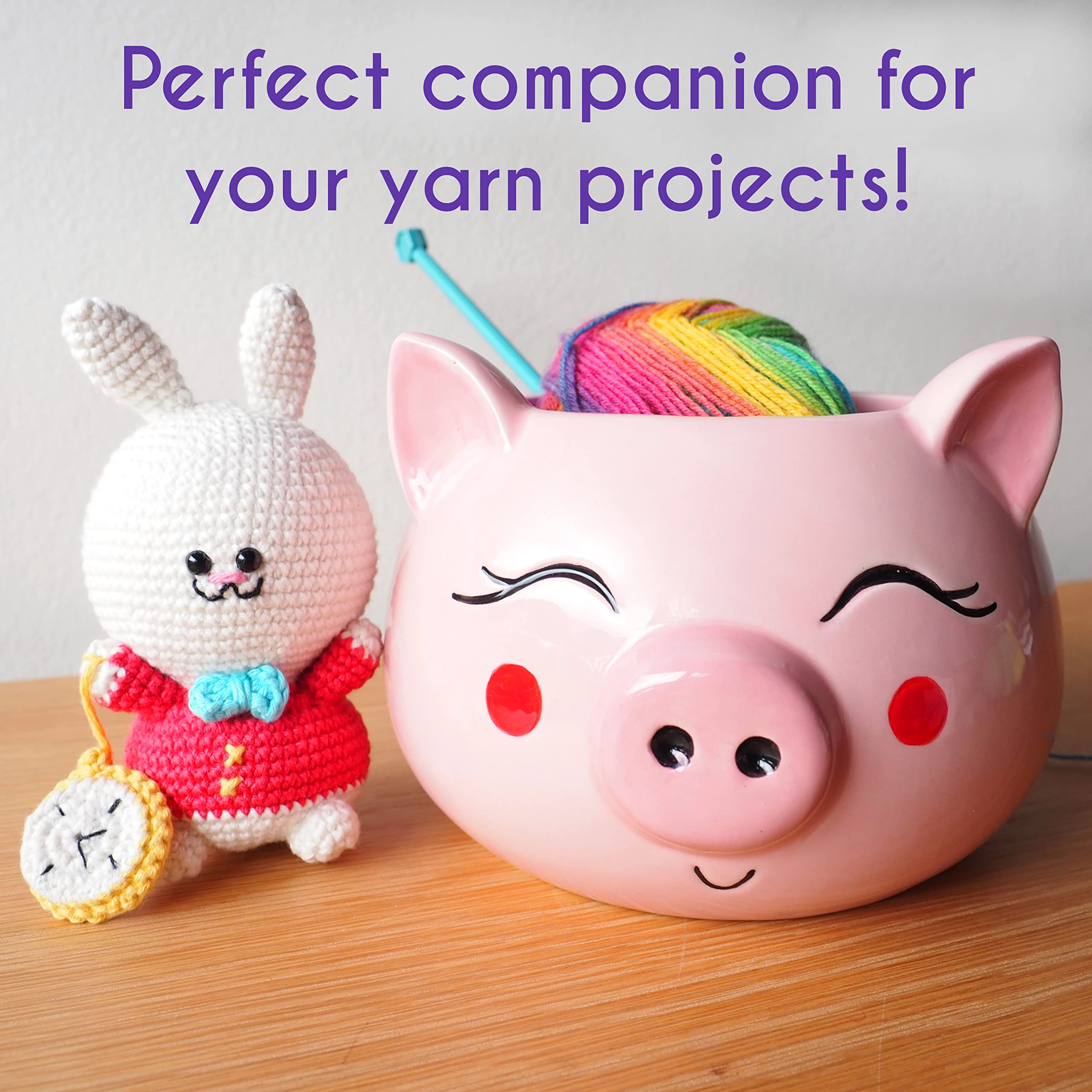 Large Ceramic Yarn Bowl for Knitting & Crochet - Cute Pig Design Yarn Holder with Storage Hole - Perfect Gift for Knitters - Great for Home, Office, and Craft Room Organization