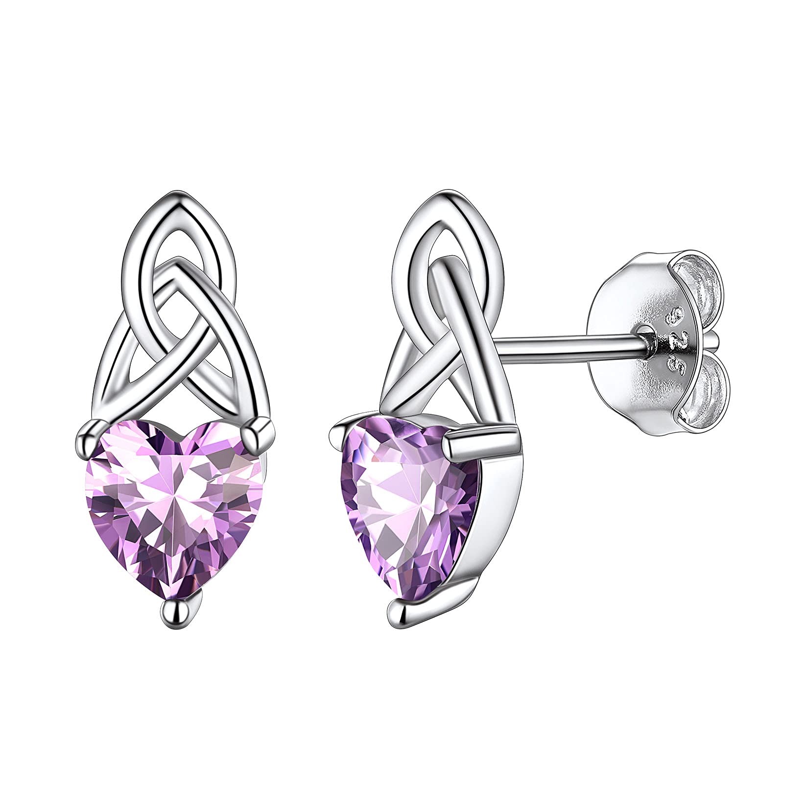 Suplight 925 Sterling Silver Dainty Celtic Knot & Claddagh Heart Earrings with Birthstone - Irish Celtic Jewelry for Women & Girls (Gift Box Included) - Perfect for St. Patrick's Day, Weddings & Special Occasions