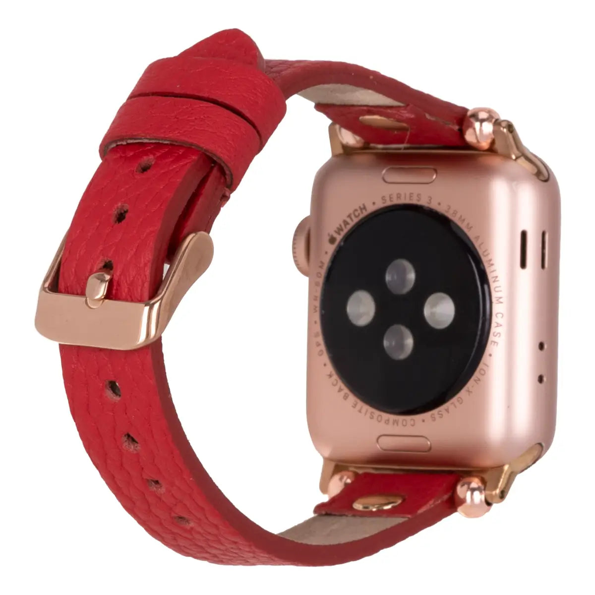Premium Red Leather Ultra Slim Apple Watch Band with Gold Rivet - Stylish & Durable Replacement Strap for Workouts, Office & Everyday Wear