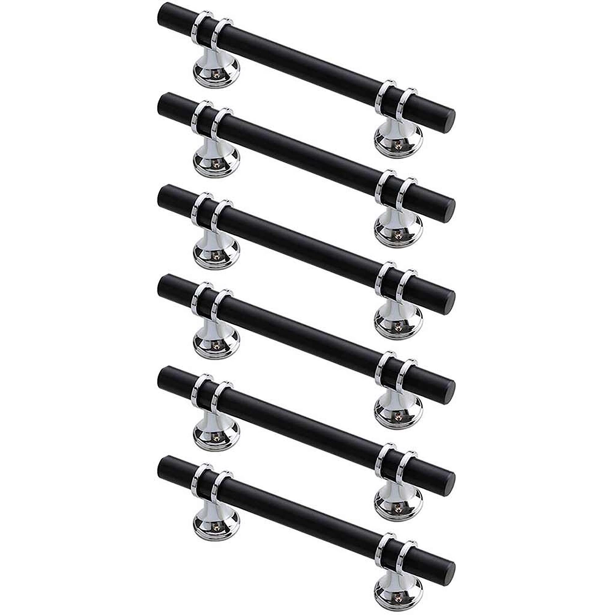 Black and Silver Cabinet Knobs - 5 Inch Kitchen Cabinet Handles 6 Pack - Matte Black Drawer Pulls for Dressers & Cabinets - Durable Hardware for Home Renovation & DIY Projects
