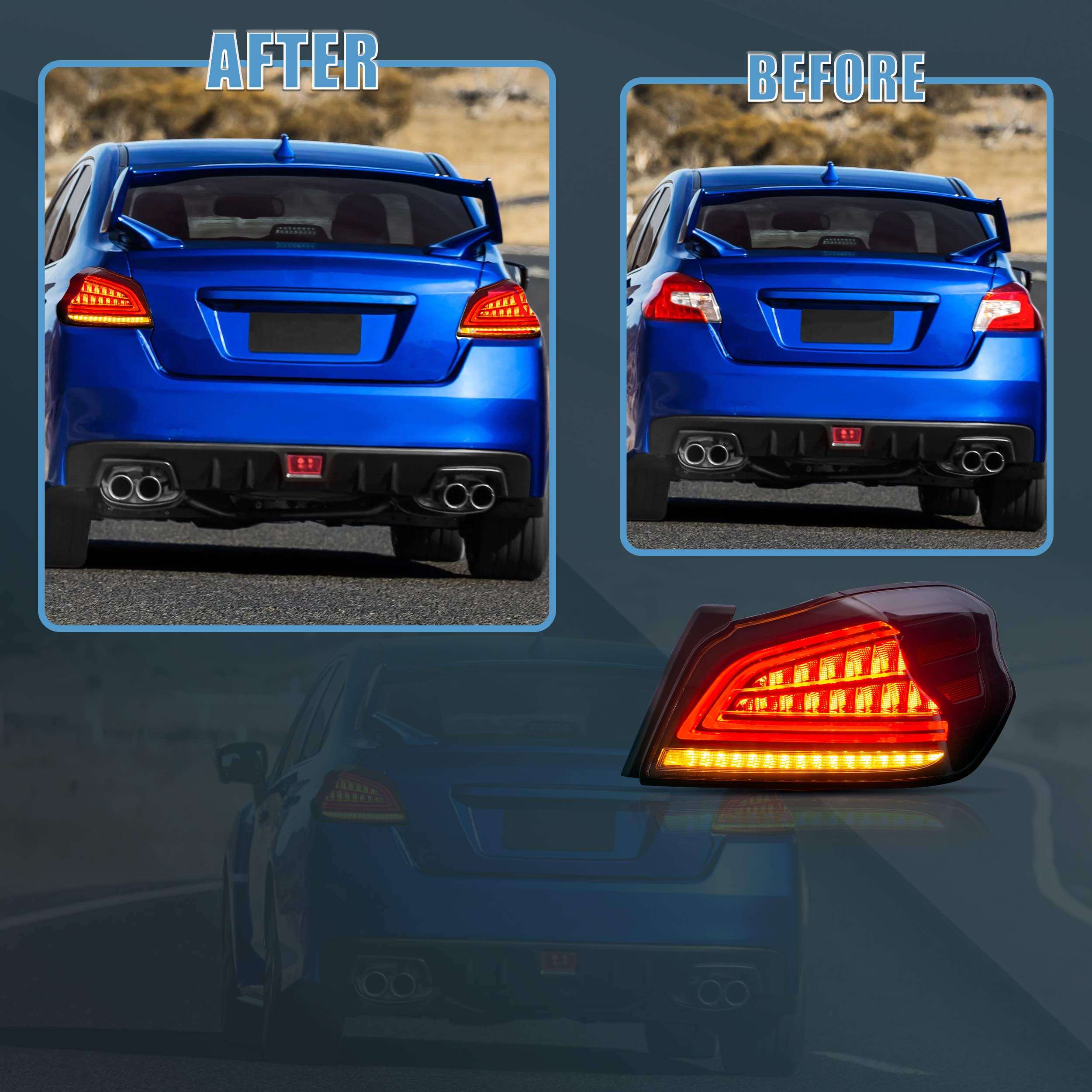 VLAND LED Tail Lights Assembly for 2014-2021 Subaru WRX/STI 1st Gen - Clear Lens, Smoked Housing - Enhanced Visibility & Style for Night Driving & Car Shows