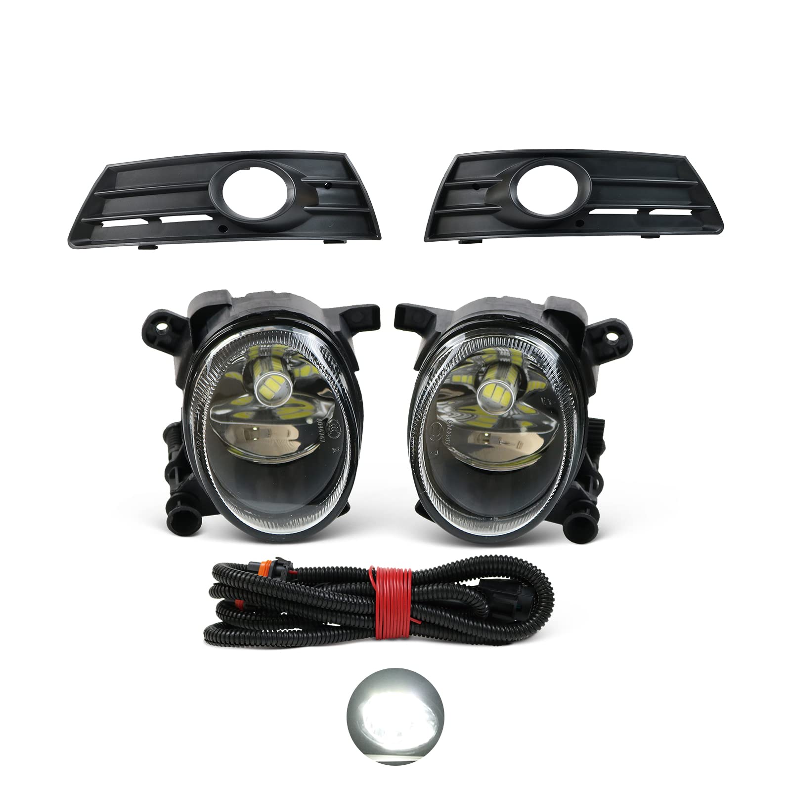 2Pcs LED Fog Lights Kit for VW Passat CC 2008-2011 - Front Fog Lamp with Wire Harness & Grille - Upgrade Your Night Driving Safety & Style